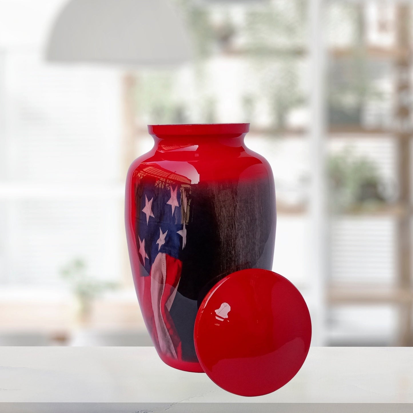 American Flag Large Adult Cremation Urn for Human Ashes — With Velvet Bag