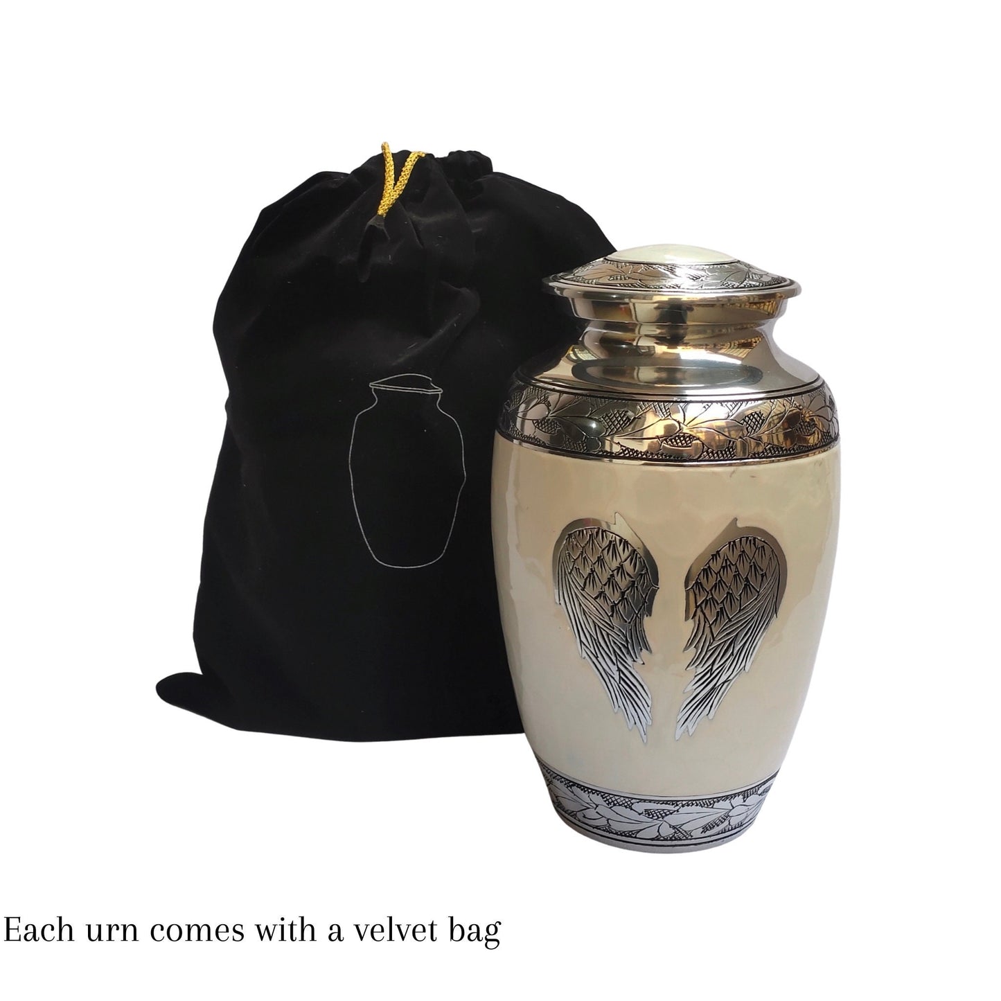 Angel Wings Beautiful Large Adult Cremation Urn for Human Ashes — With Velvet Bag