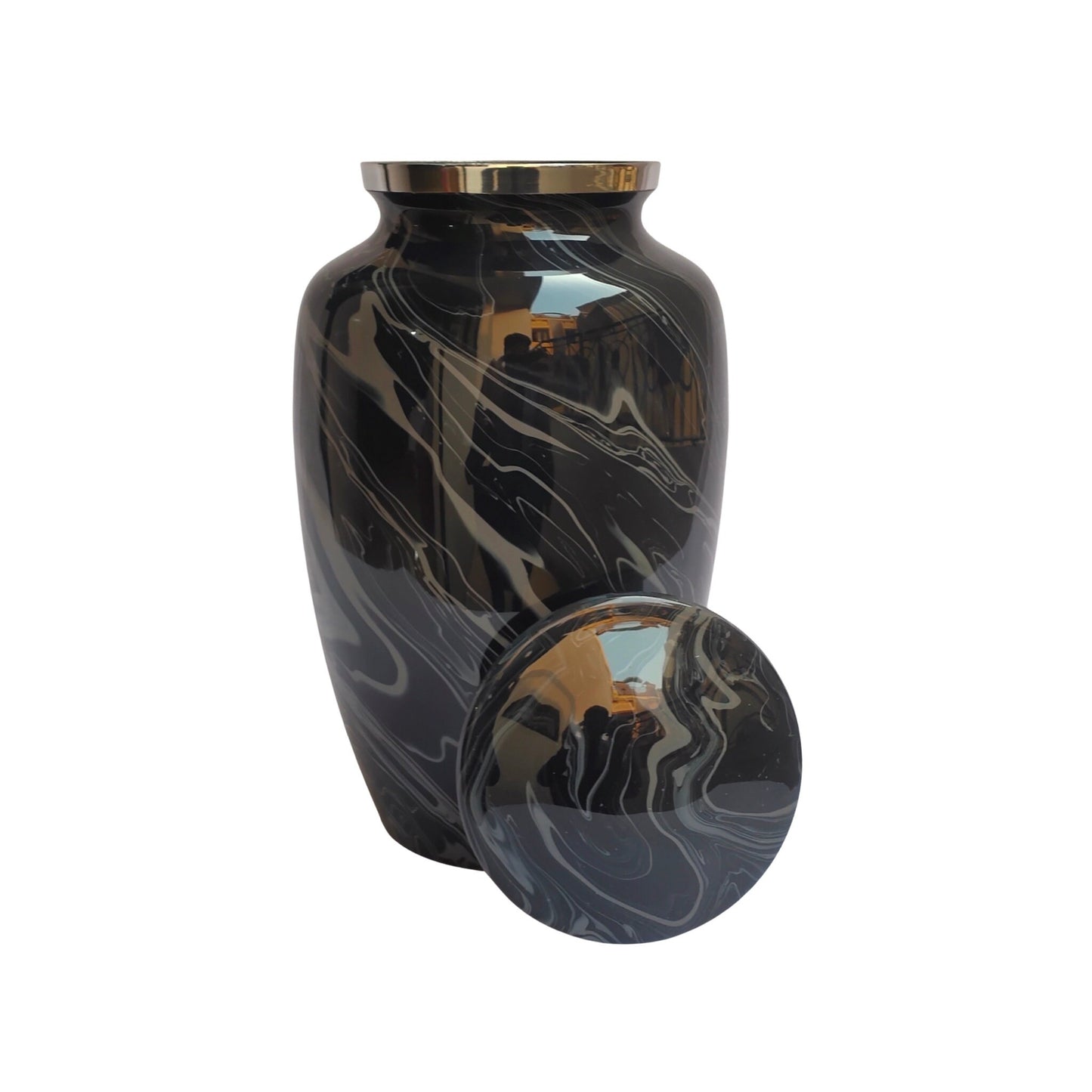 Black/Grey/Ocean Blue/Brown Marble Finish Large Adult Cremation Urn for Human Ashes — With Velvet Bag