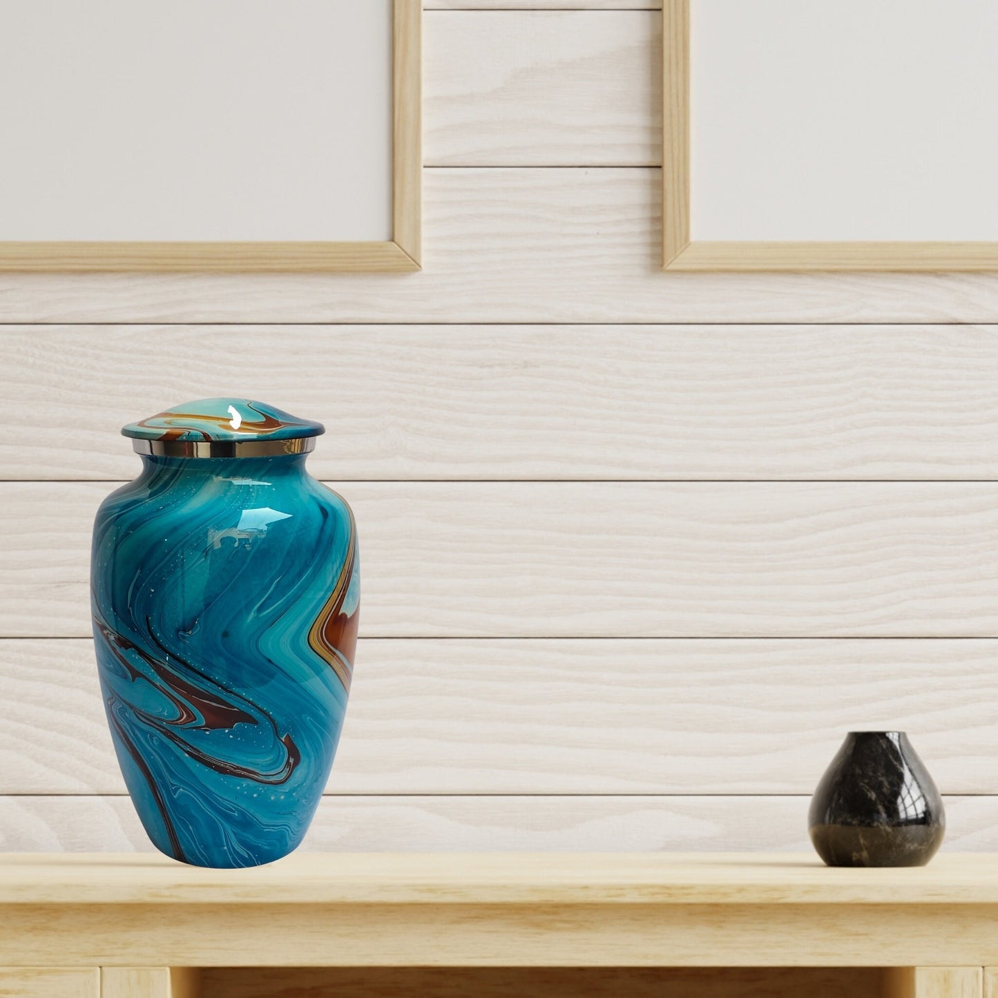 Black/Grey/Ocean Blue/Brown Marble Finish Large Adult Cremation Urn for Human Ashes — With Velvet Bag