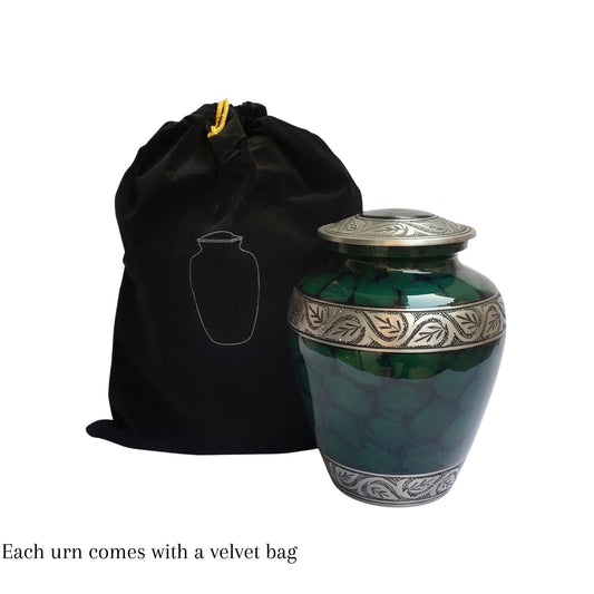 Etched Vine Handcrafted Large Adult Cremation Urn for Human Ashes — With Velvet Bag