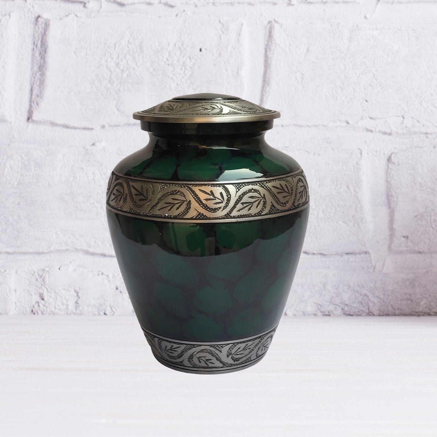 Etched Vine Handcrafted Large Adult Cremation Urn for Human Ashes — With Velvet Bag