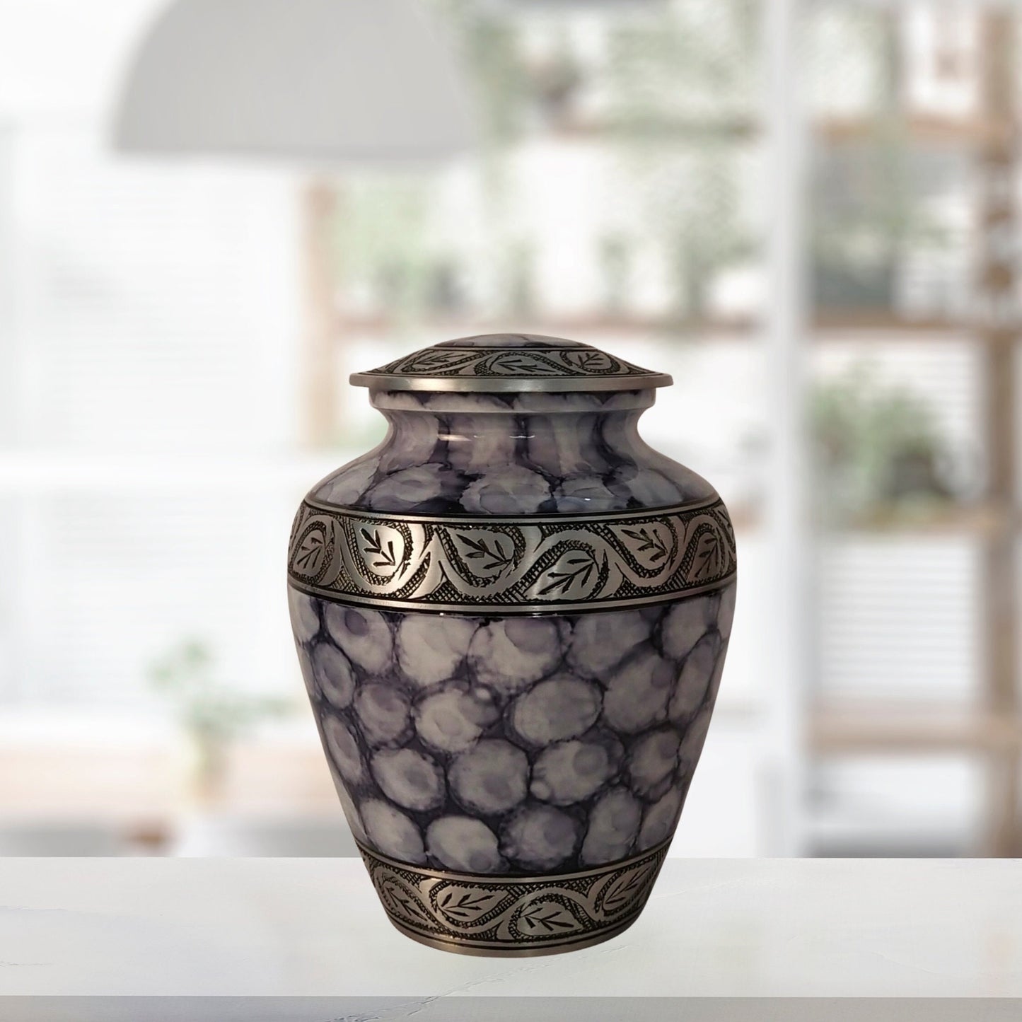 Etched Vine Handcrafted Large Adult Cremation Urn for Human Ashes — With Velvet Bag