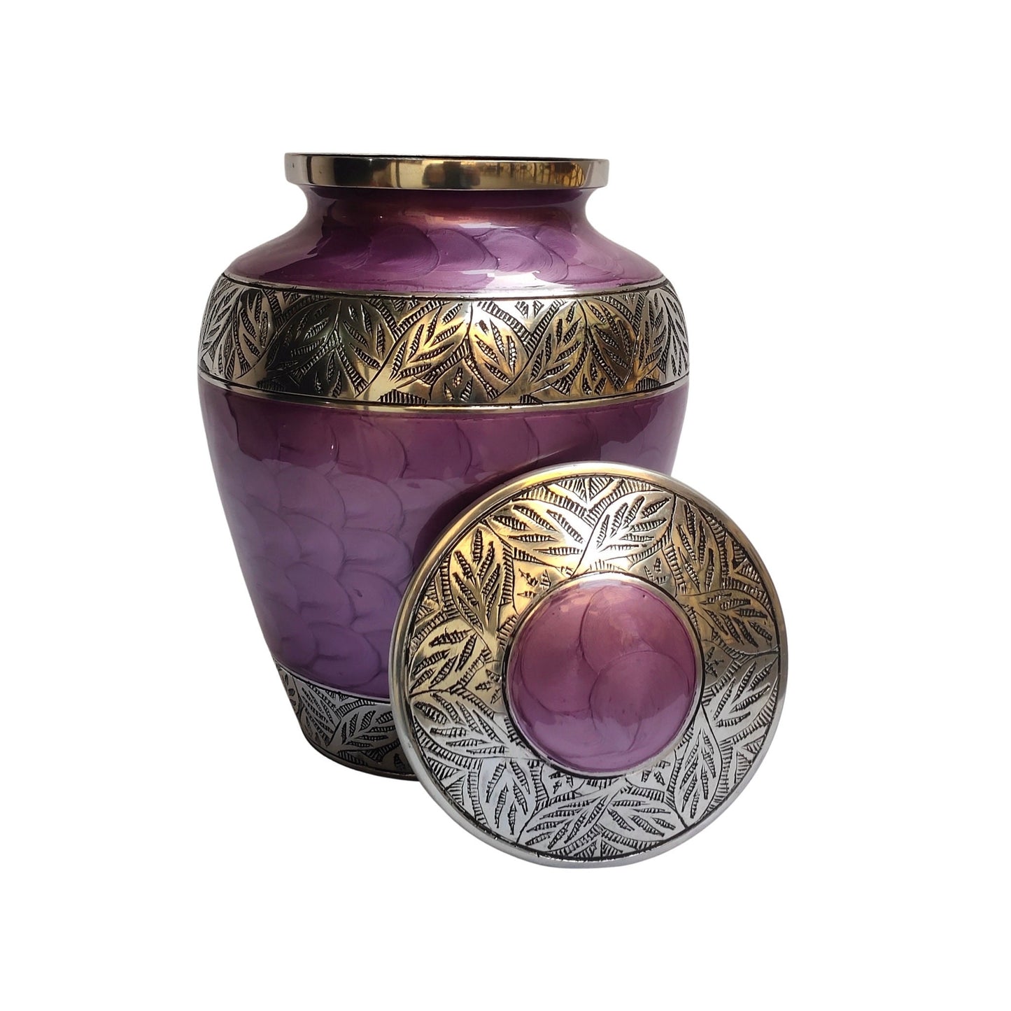 Etched Leaves Handcrafted Large Adult Cremation Urn for Human Ashes — With Velvet Bag