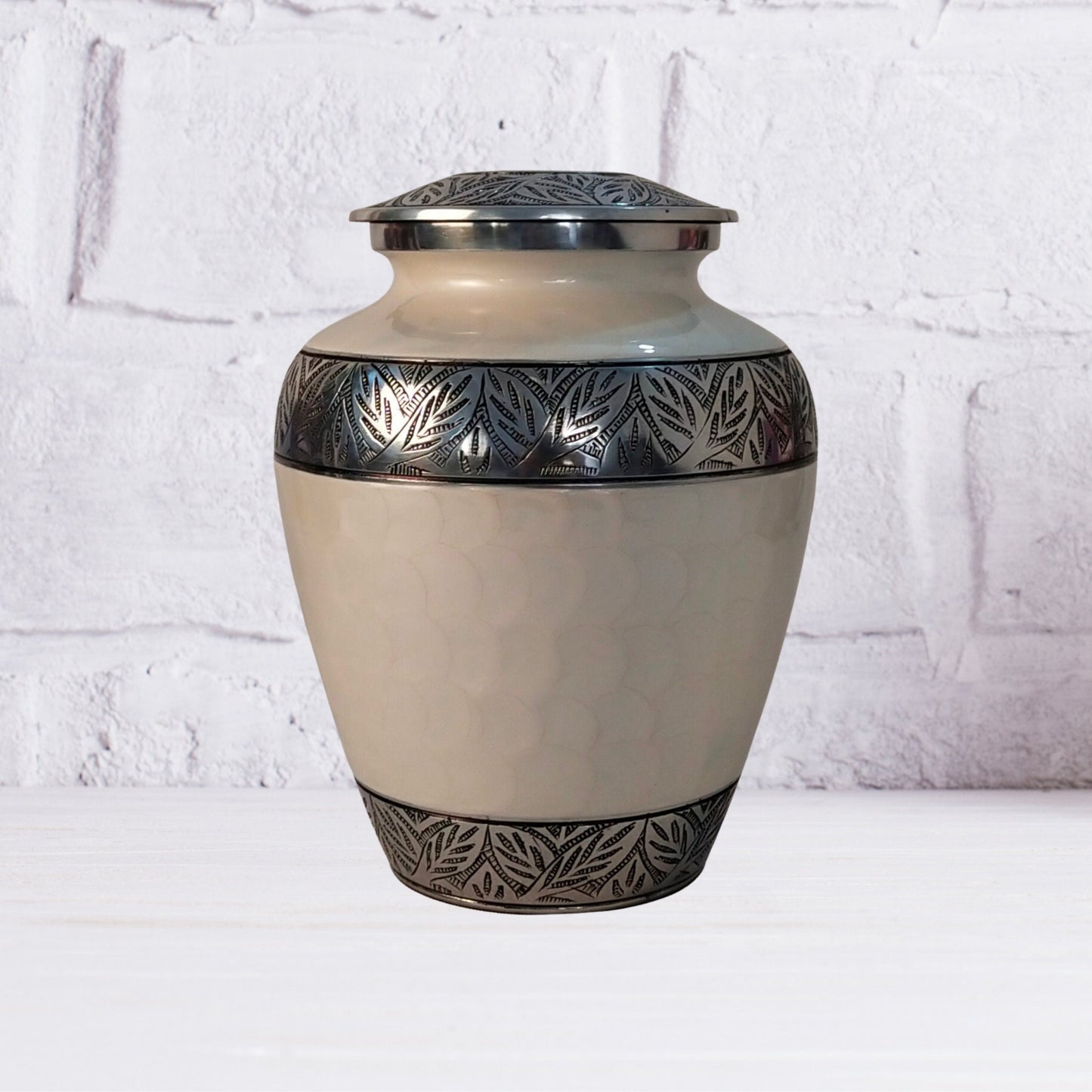 Etched Leaves Handcrafted Large Adult Cremation Urn for Human Ashes — With Velvet Bag