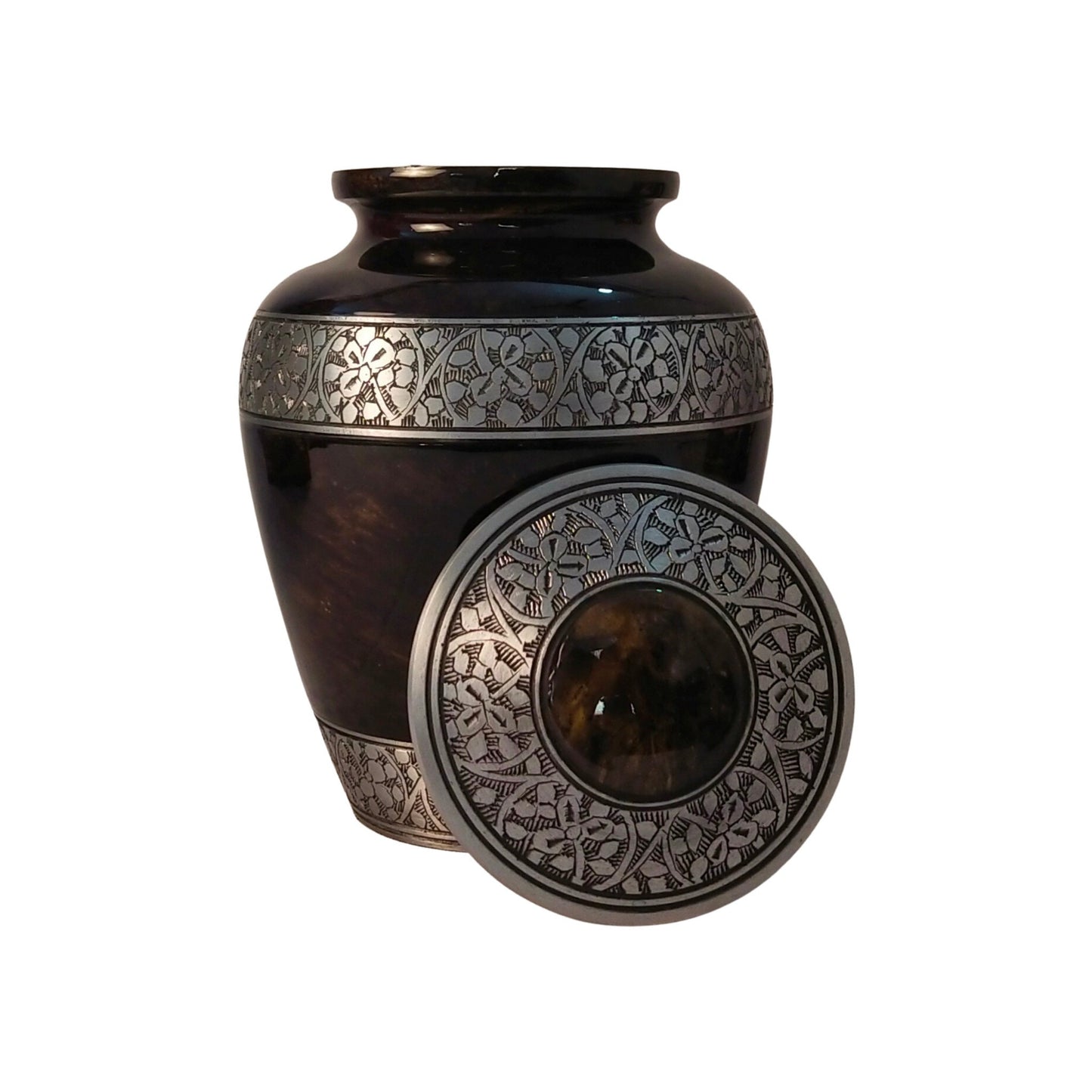 Leaves and Flowers Intricate Vine Large Adult Cremation Urn for Human Ashes — With Velvet Bag