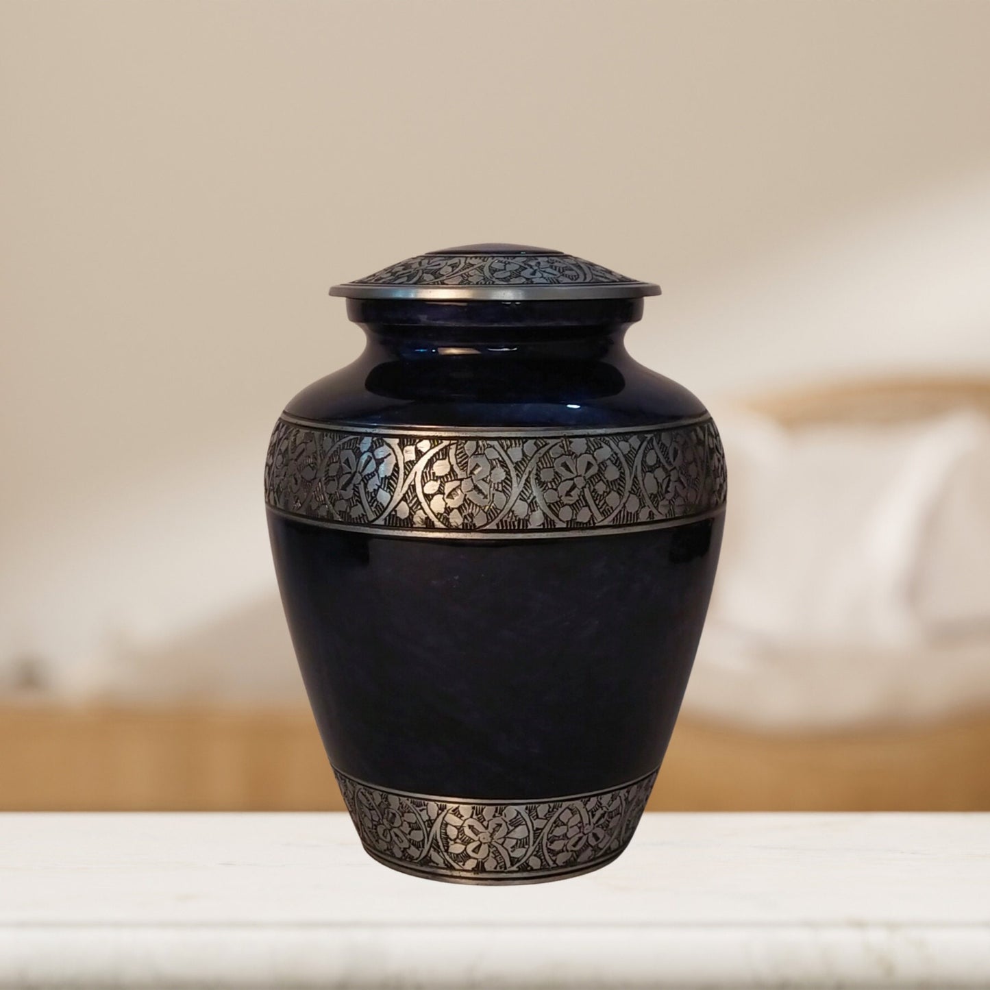 Leaves and Flowers Intricate Vine Large Adult Cremation Urn for Human Ashes — With Velvet Bag