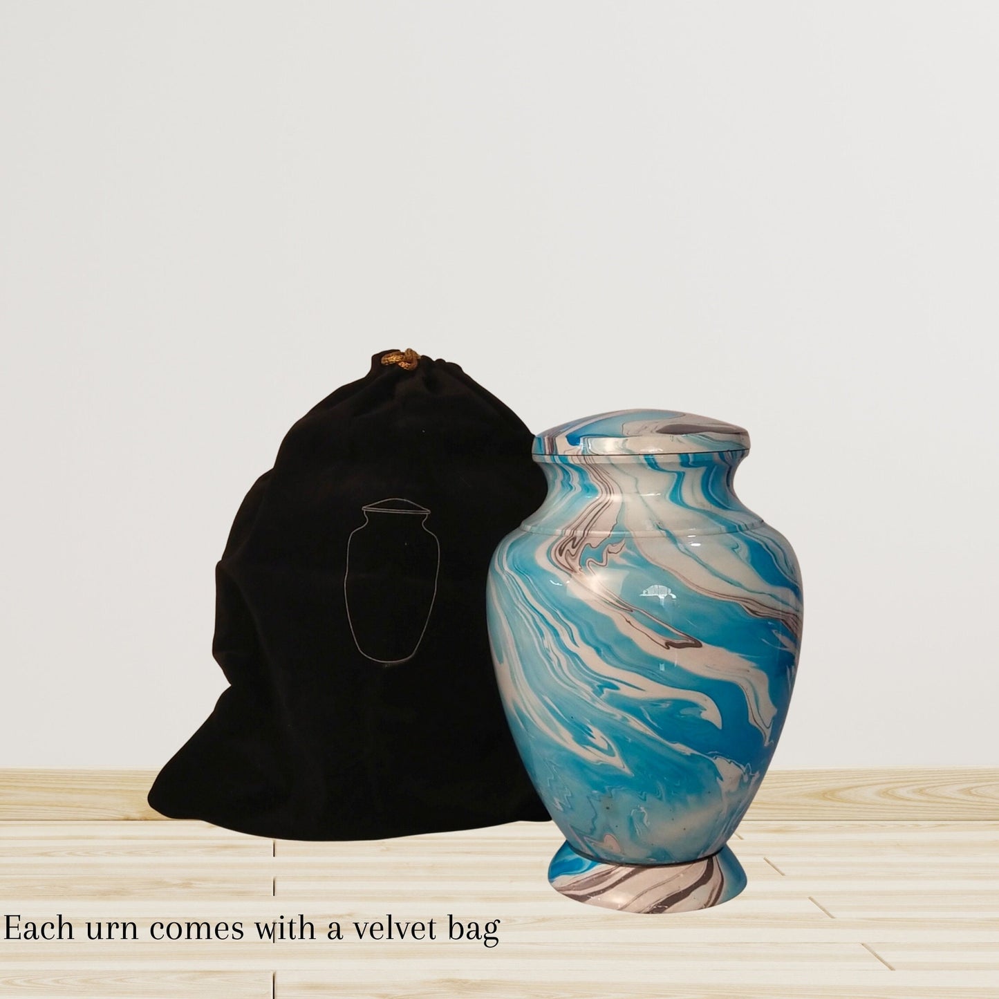 Marble Finish Large Adult Cremation Urn for Human Ashes — With Velvet Bag