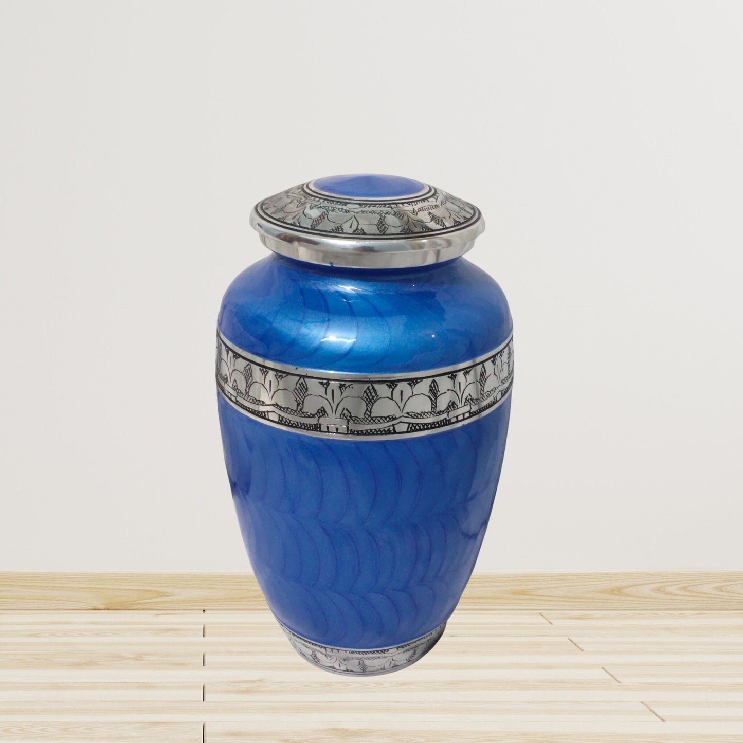 Silver Leaves Large Adult Cremation Urn for Human Ashes — With Velvet Bag