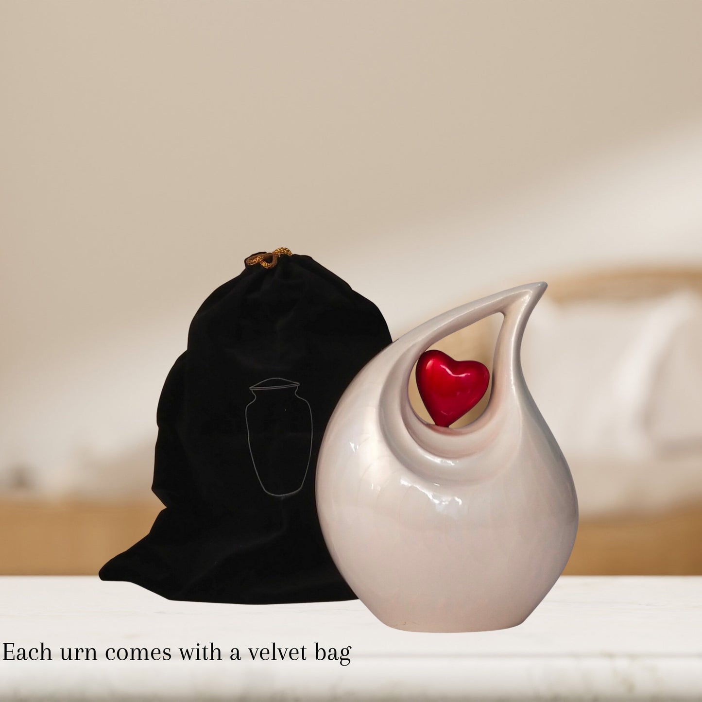 Teardrop Cremation Large Adult Cremation Urn for Human Ashes — With Velvet Bag