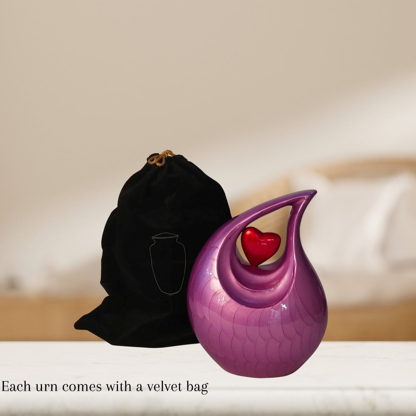 Teardrop Cremation Large Adult Cremation Urn for Human Ashes — With Velvet Bag