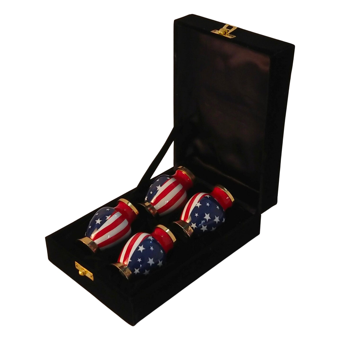 American Flag Mini Keepsake Cremation Urn for Patriots, Firefighters, Navy, Marine, Army, Veterans, and Policemen - with Velvet Box Set of 4