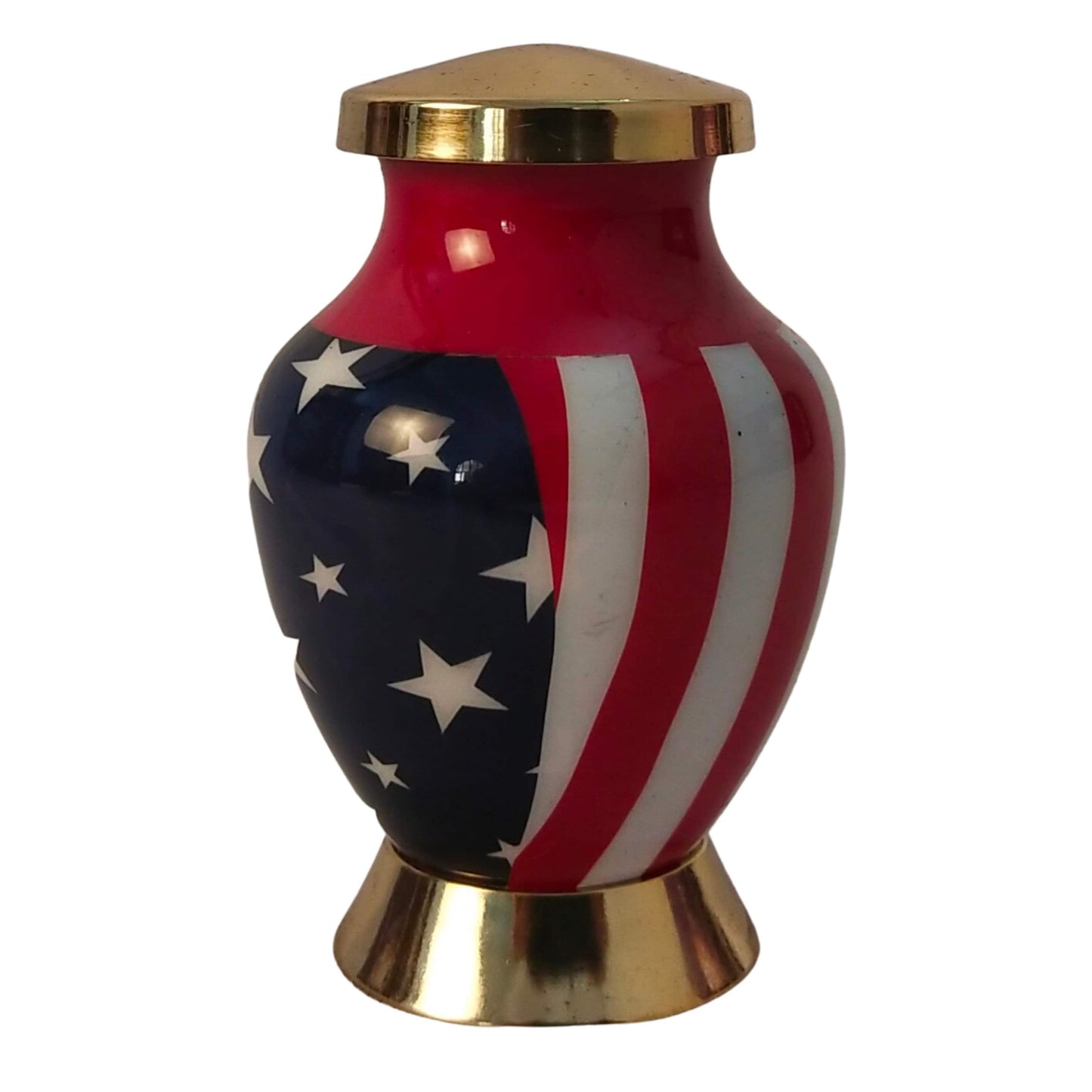 American Flag Mini Keepsake Cremation Urn for Patriots, Firefighters, Navy, Marine, Army, Veterans, & Policemen - Solid Brass, Single Piece