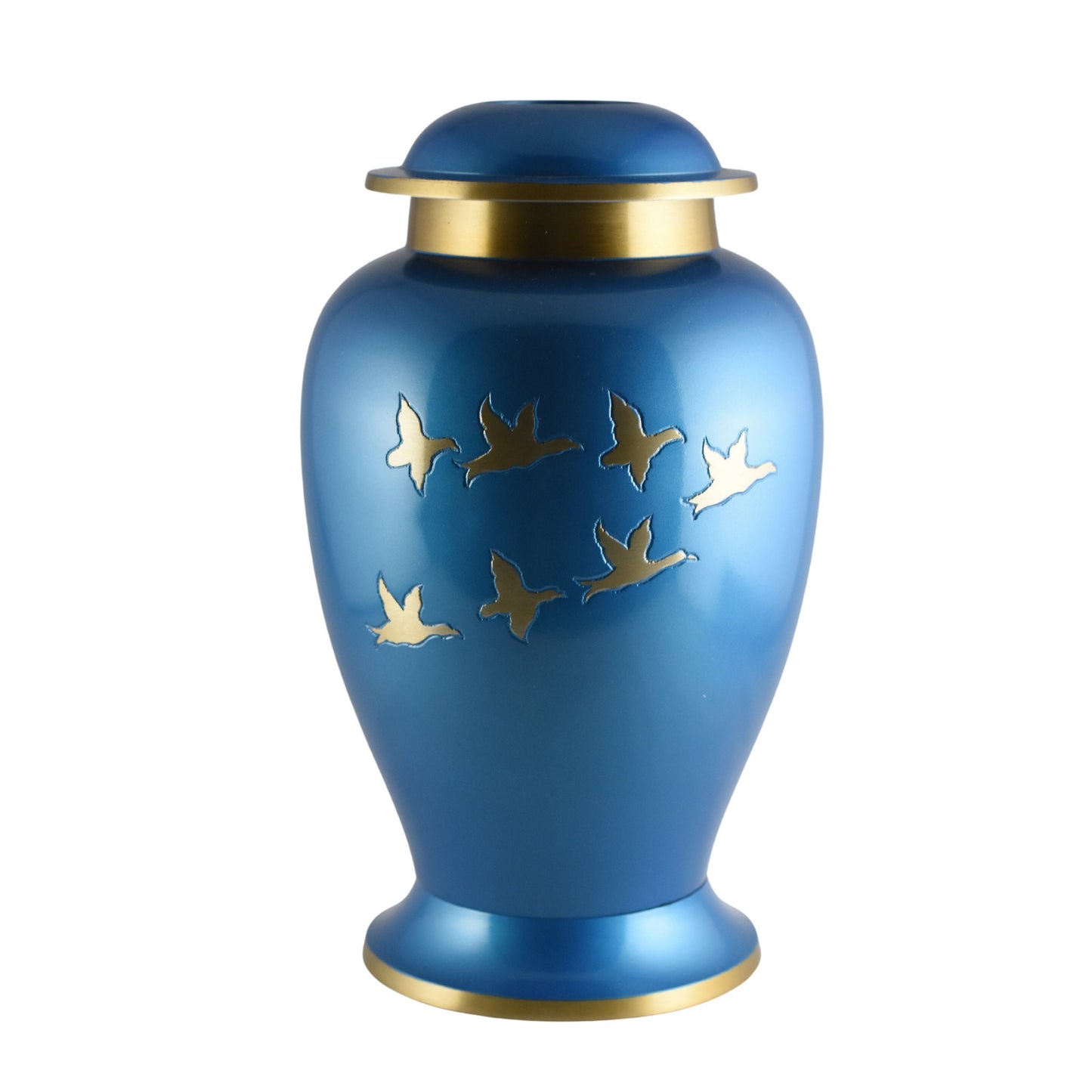 Flying Gold Geese Migration - Blue/Black/green with Gold Ring Unique Design Urn for Ashes Adult male - Urns for human ashes adult female