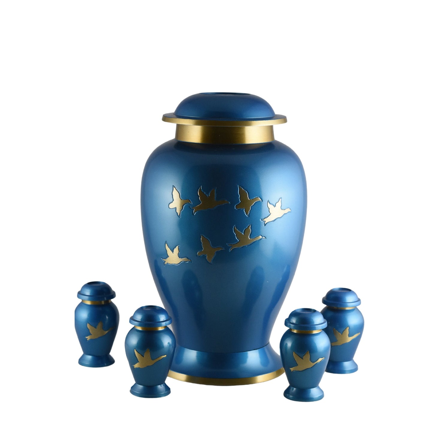 Flying Gold Geese Migration - Blue/Black/green with Gold Ring Unique Design Urn for Ashes Adult male - Urns for human ashes adult female