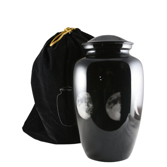 Phases of the Moon - Black Urn with different phases of the moon for Ashes Adult male - Urns for human ashes Adult female - Urns