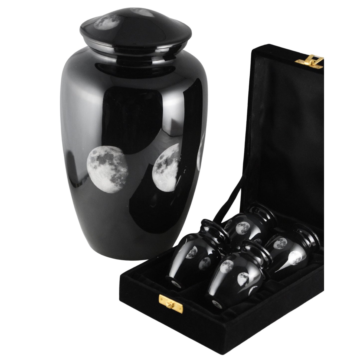 Phases of the Moon - Black Urn with different phases of the moon for Ashes Adult male - Urns for human ashes Adult female - Urns