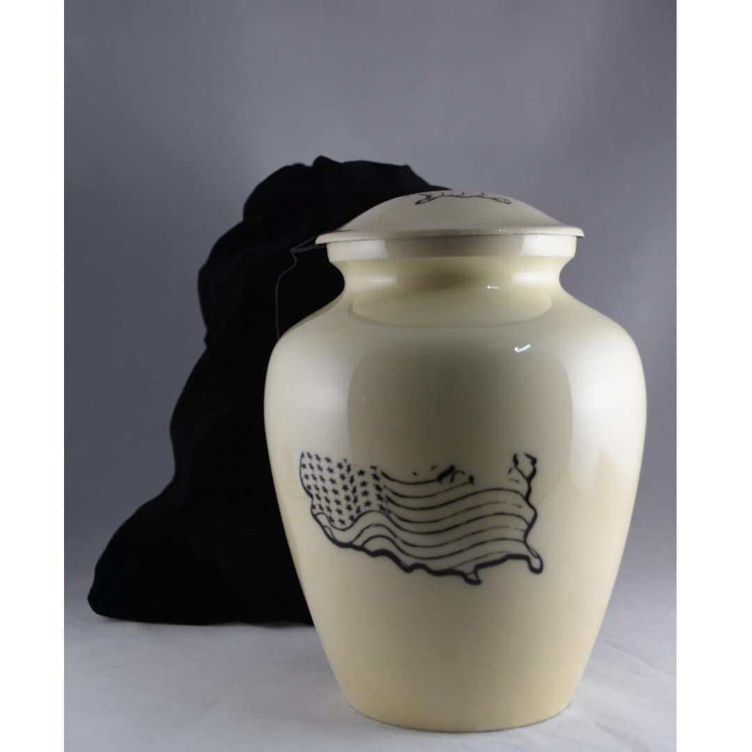 Beige American Flag Urn for Ashes Adult male - Urns for human ashes adult female - Urns for adult ashes - American Flag Black and White