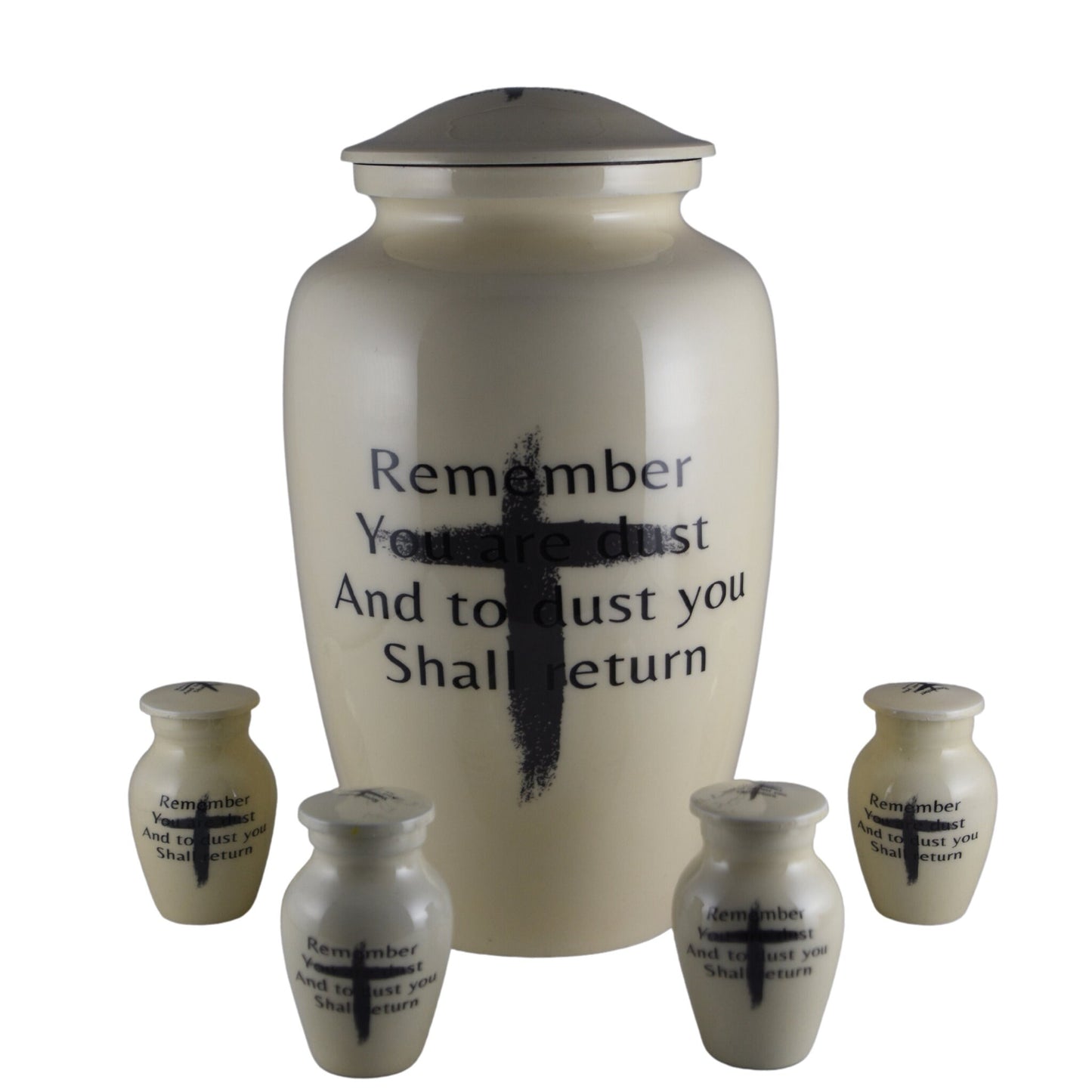 Holy Cross with Remember That You are Dust, And Unto Dust You Shall Return - Beige Urn for human ashes adult male/female - Urns - Spiritual