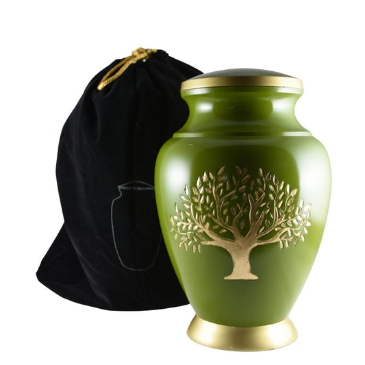 Gold Tree of Life Green/Gray/Black -  Unique design Urn for Ashes Adult male - Urns for human ashes adult male/female -  Etched Tree of Life