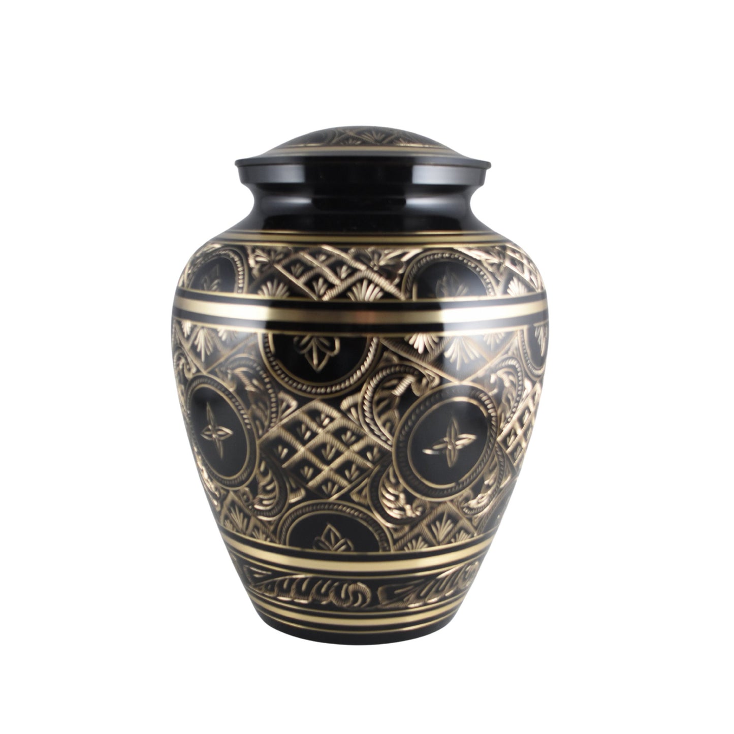 Solid Brass Etched Large Adult Cremation Urn for Human Ashes — With Velvet Bag