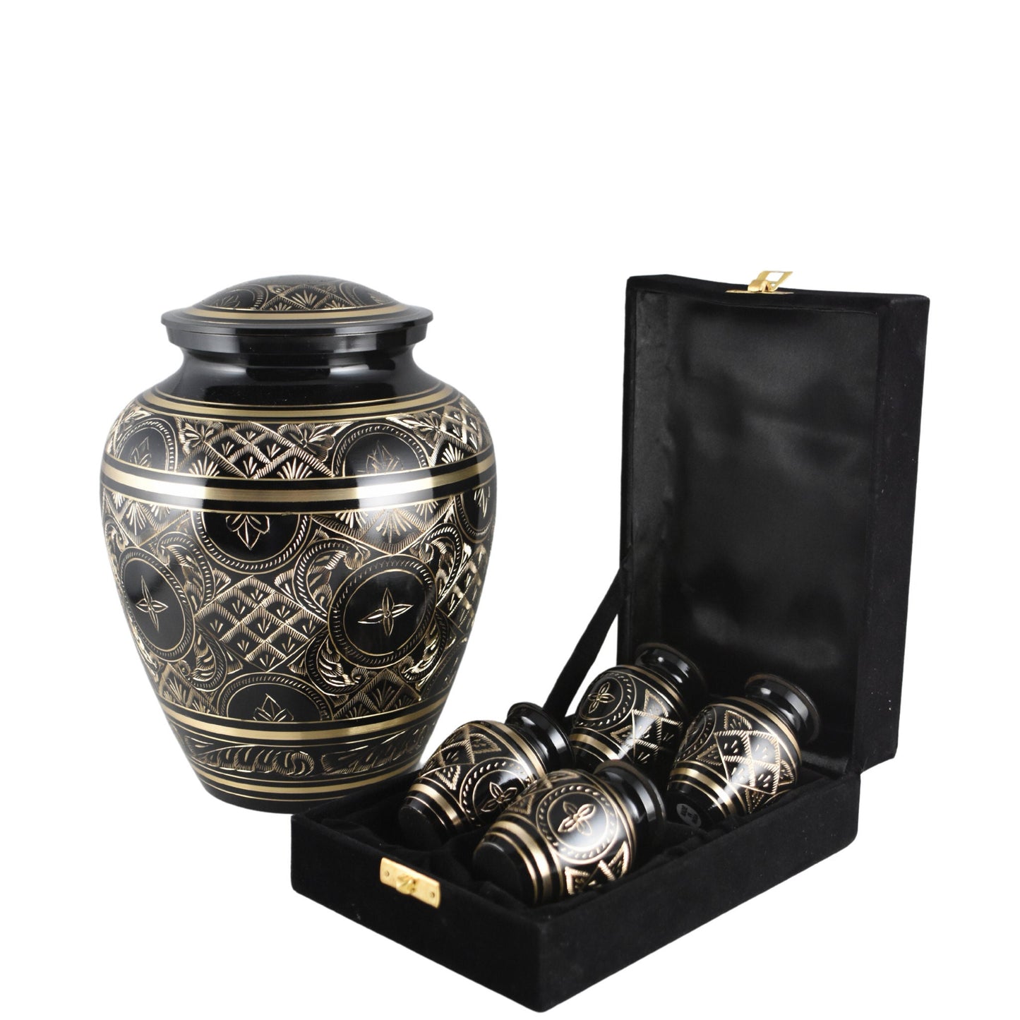 Solid Brass Etched Large Adult Cremation Urn for Human Ashes — With Velvet Bag