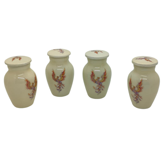 Phoenix - Immortal Bird White Keepsakes Set of 4 for Ashes Adult male - Keepsakes for human ashes adult female -  Cremation Urns - Firebird