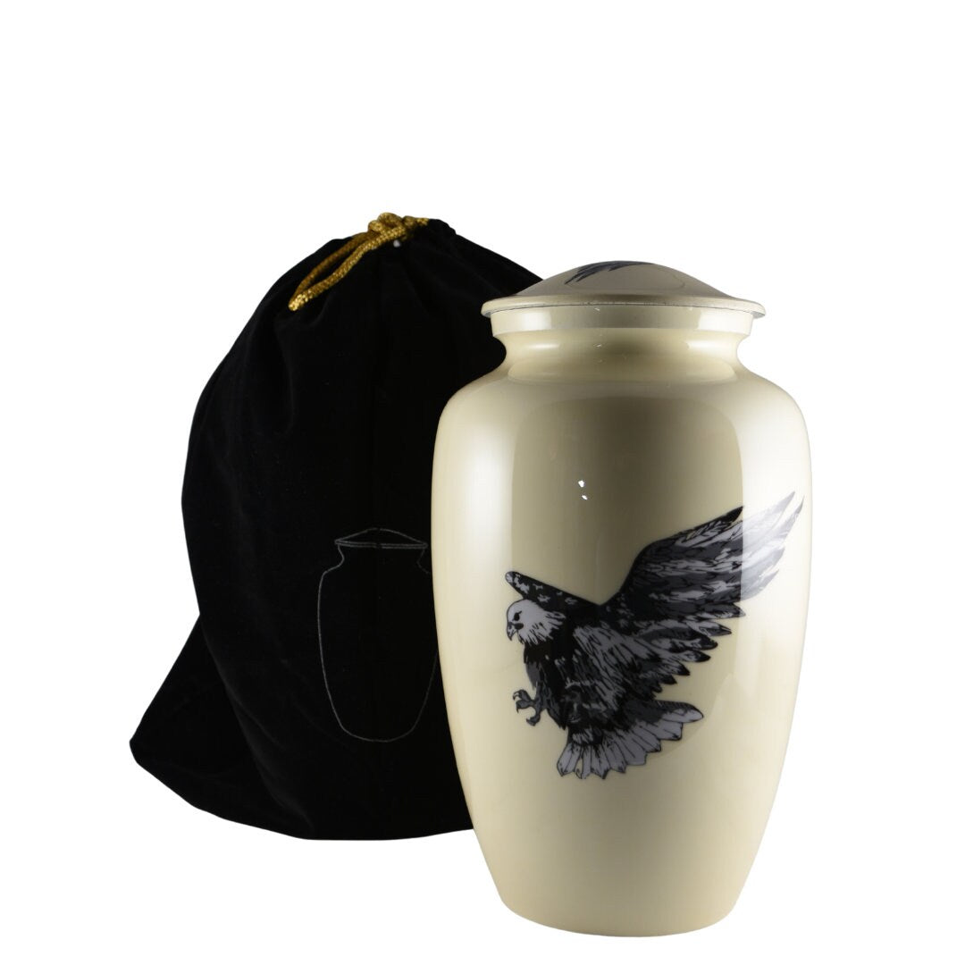 Flying Eagle - Eagle in Flight White Urn for Ashes Adult male - Urns for human ashes adult female - Cremation Urns for Adult Ashes