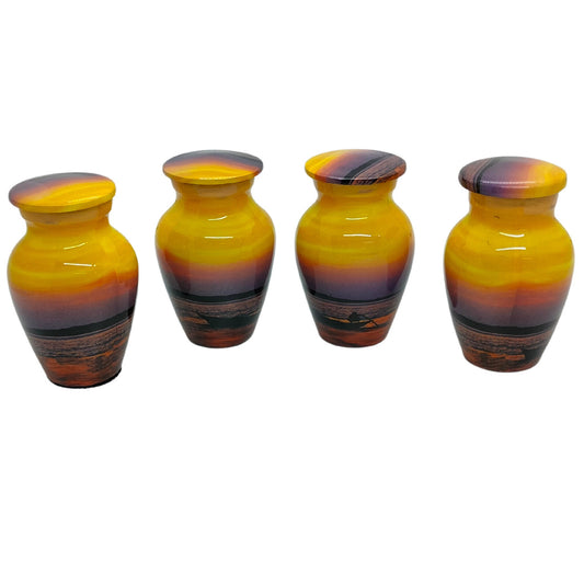 Sunset Orange & Yellow - Man in a boat rowing Keepsakes Set of 4 - Ashes Adult male - Keepsakes for human ashes adult female