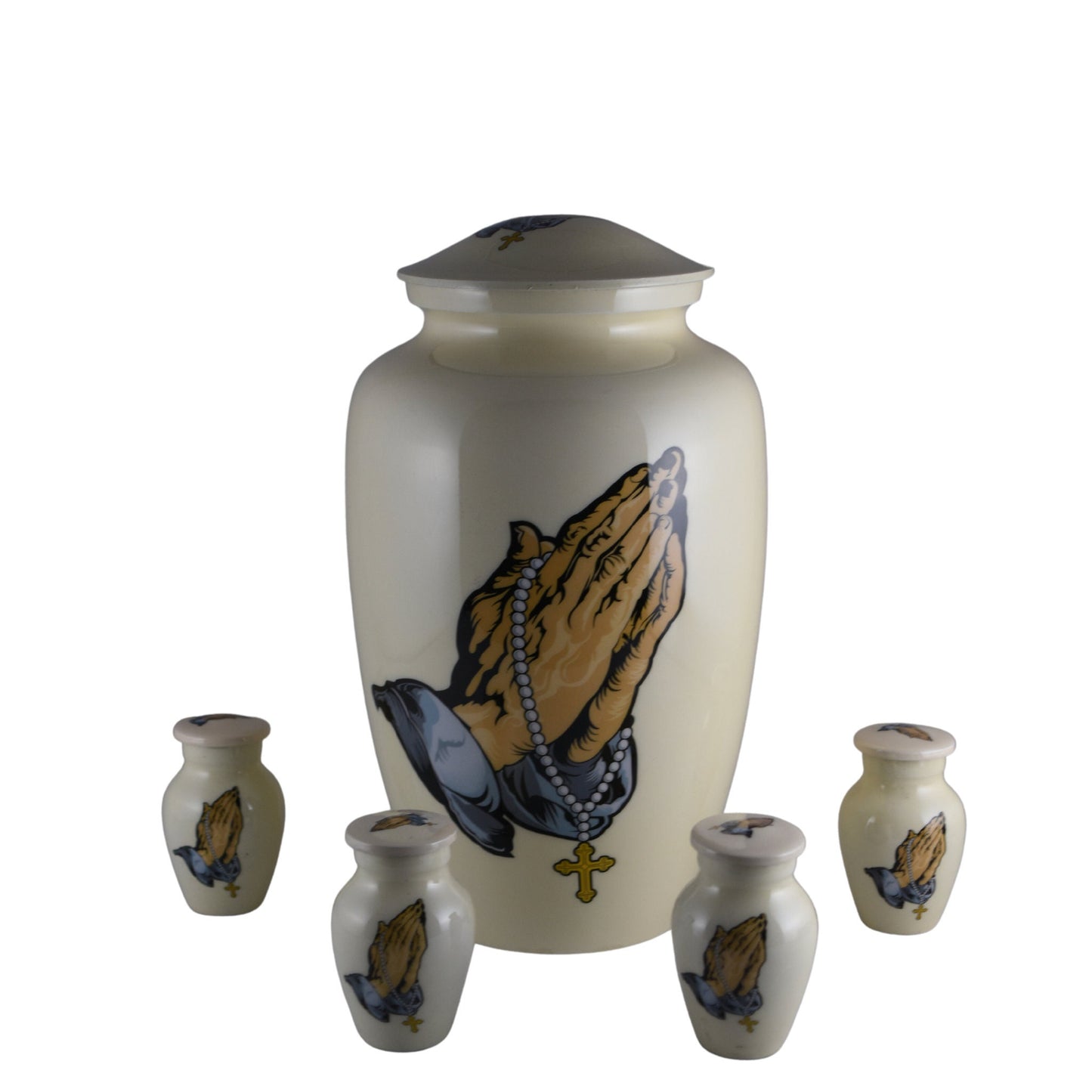 Praying hands holding Rosary Beads - Beige Urn for human ashes adult male/female - Urns - Spiritual - Praying Hands