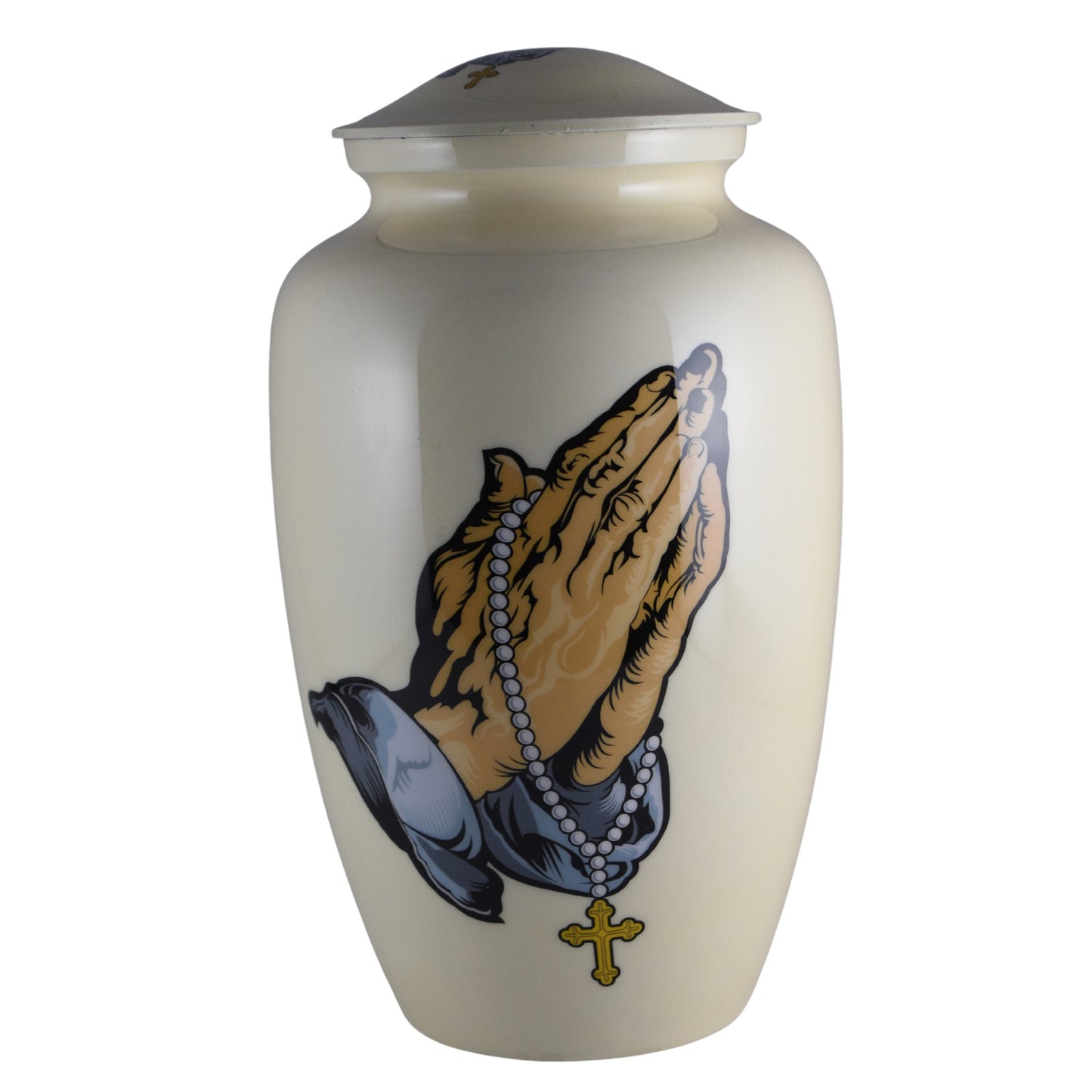 Praying hands holding Rosary Beads - Beige Urn for human ashes adult male/female - Urns - Spiritual - Praying Hands