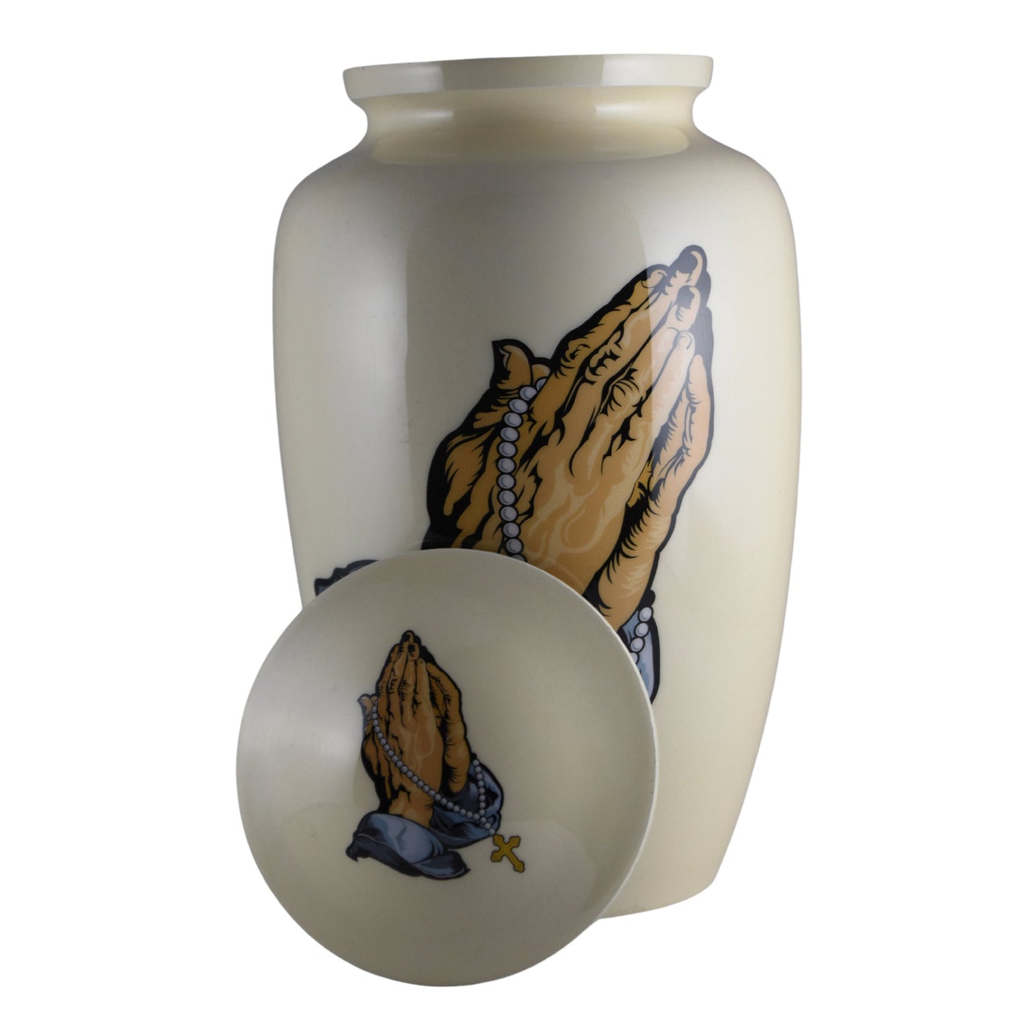 Praying hands holding Rosary Beads - Beige Urn for human ashes adult male/female - Urns - Spiritual - Praying Hands