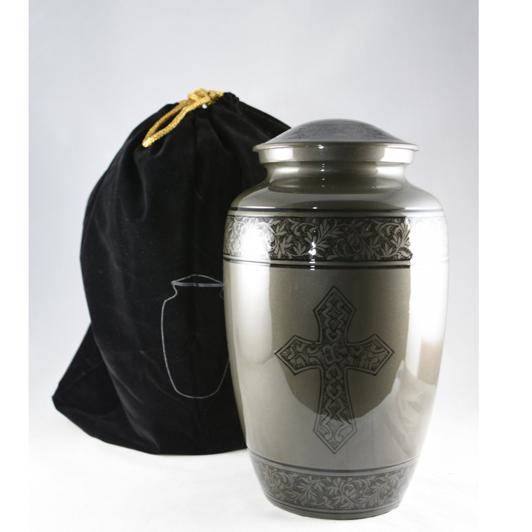 Holy Cross Large Adult Cremation Urn for Human Ashes — With Velvet Bag