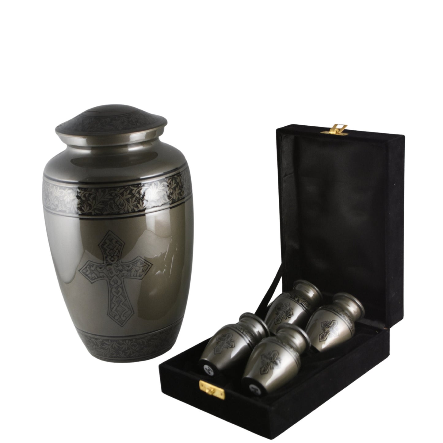 Holy Cross Large Adult Cremation Urn for Human Ashes — With Velvet Bag