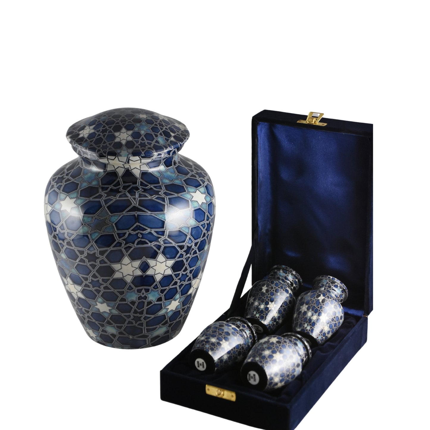 Blue Mosaic Star Pattern Keepsakes Set of 4 - Keepsakes for Ashes - Blue Mosaic - Star Pattern