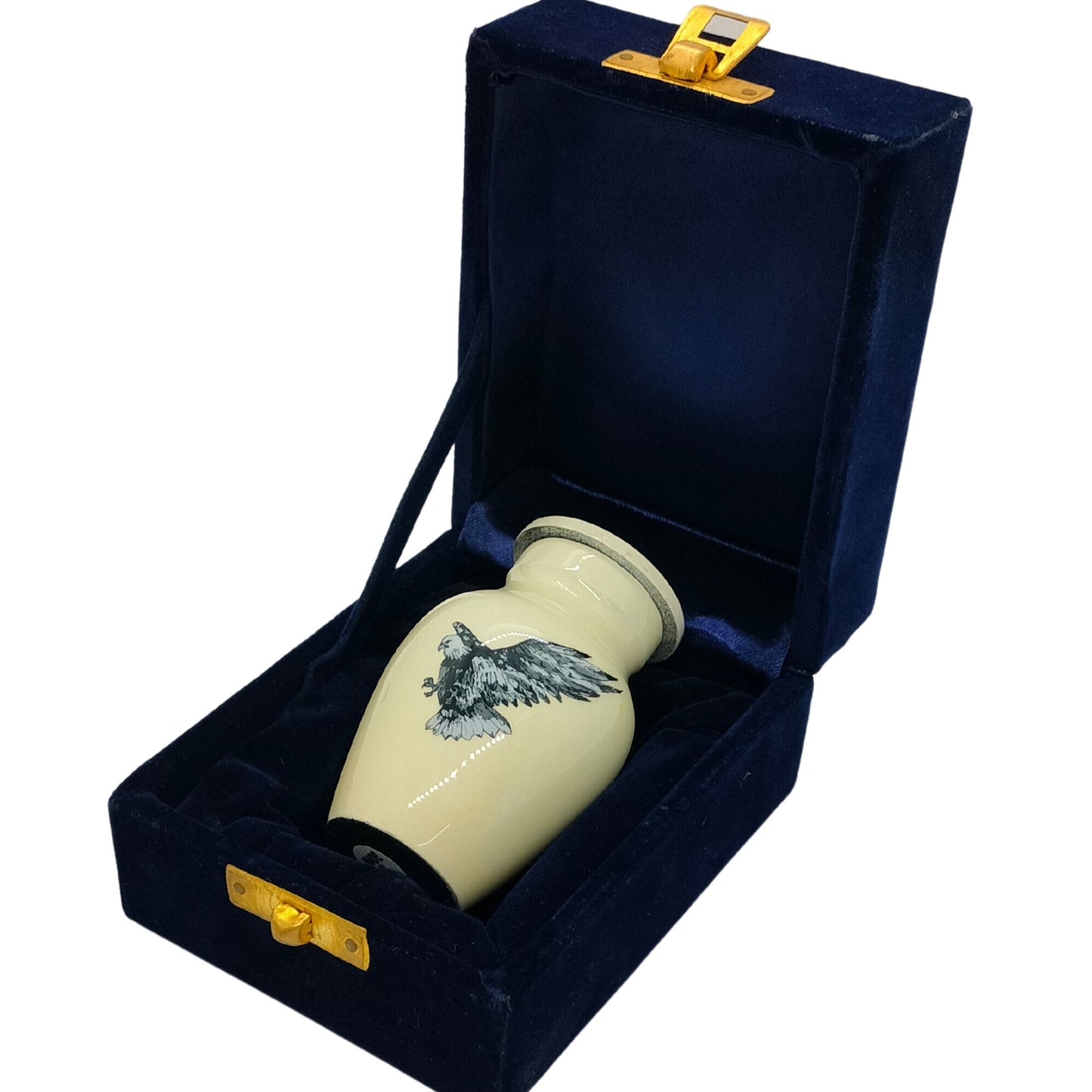 Flying Eagle - Eagle in Flight White Keepsake Single in Velvet Box for Ashes Adult male - Keepsakes for human ashes adult female