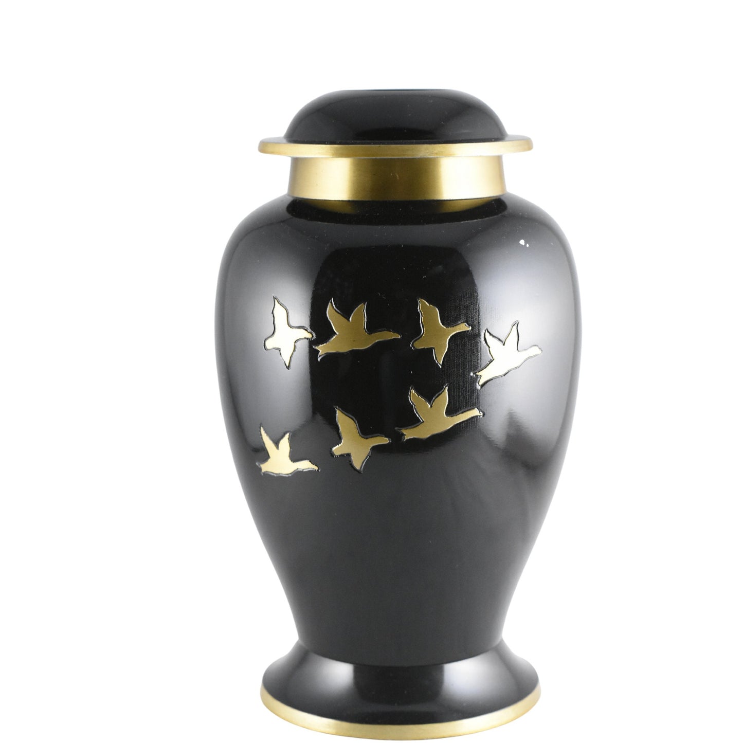 Flying Gold Geese Migration - Blue/Black/green with Gold Ring Unique Design Urn for Ashes Adult male - Urns for human ashes adult female