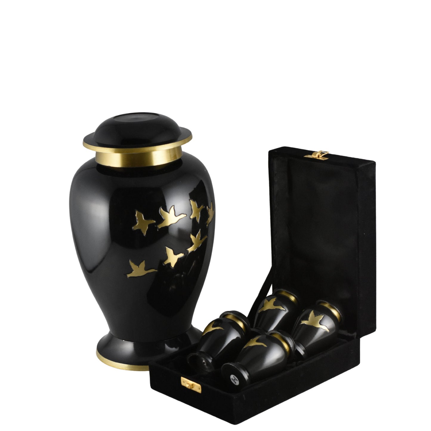 Flying Gold Geese Migration - Blue/Black/green with Gold Ring Unique Design Urn for Ashes Adult male - Urns for human ashes adult female