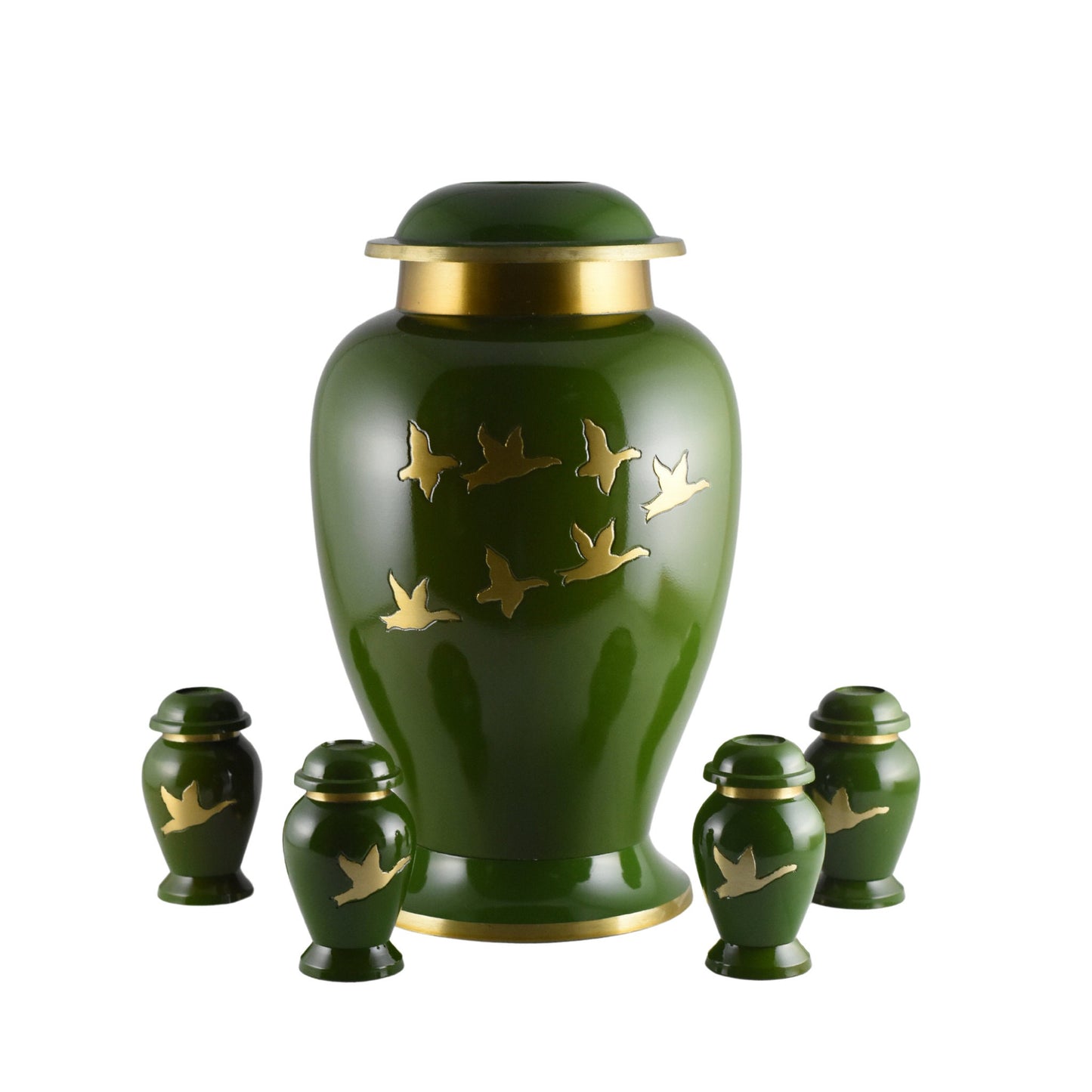 Flying Gold Geese Migration - Blue/Black/green with Gold Ring Unique Design Urn for Ashes Adult male - Urns for human ashes adult female