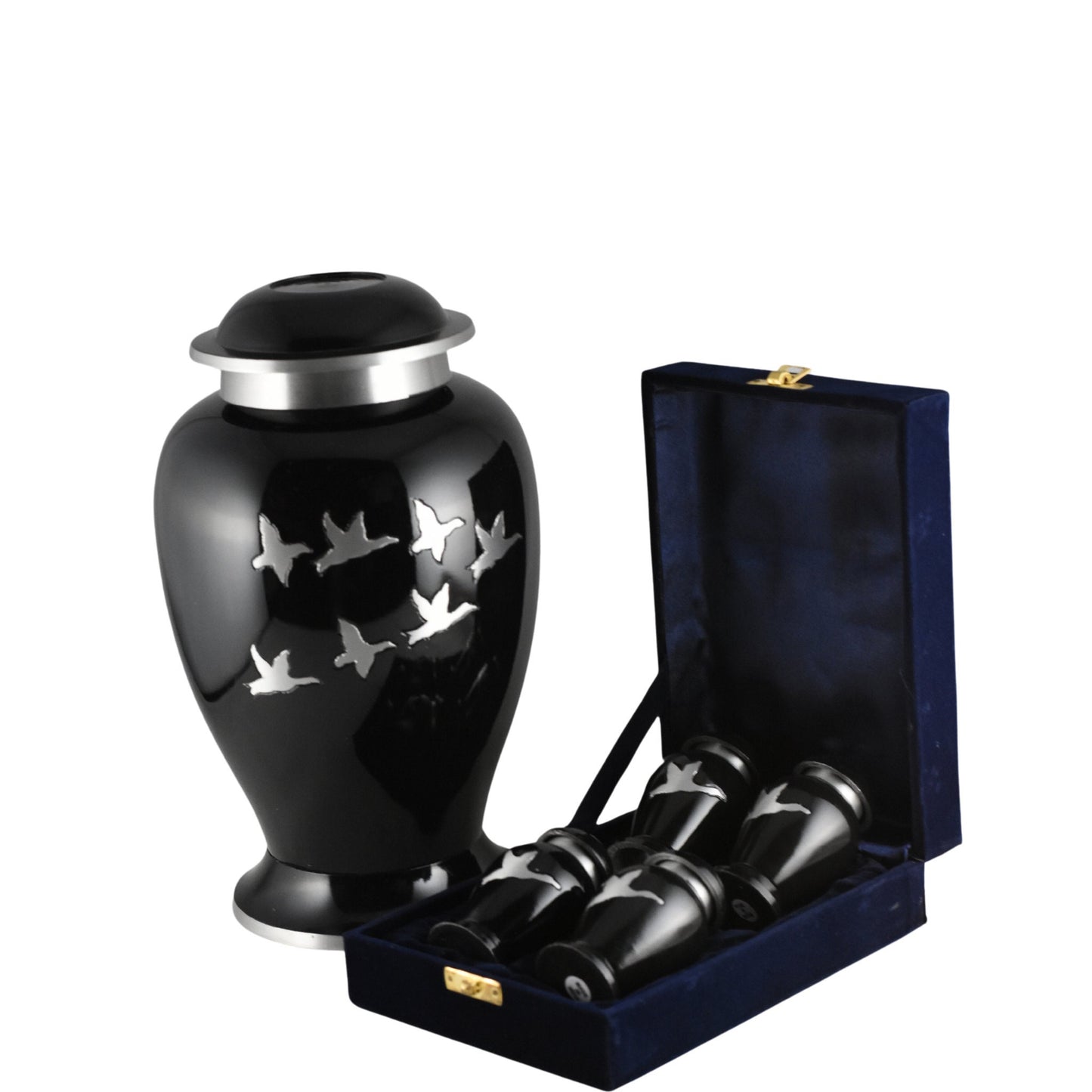 Flying Gold Geese Migration - Blue/Black/green with Gold Ring Unique Design Urn for Ashes Adult male - Urns for human ashes adult female