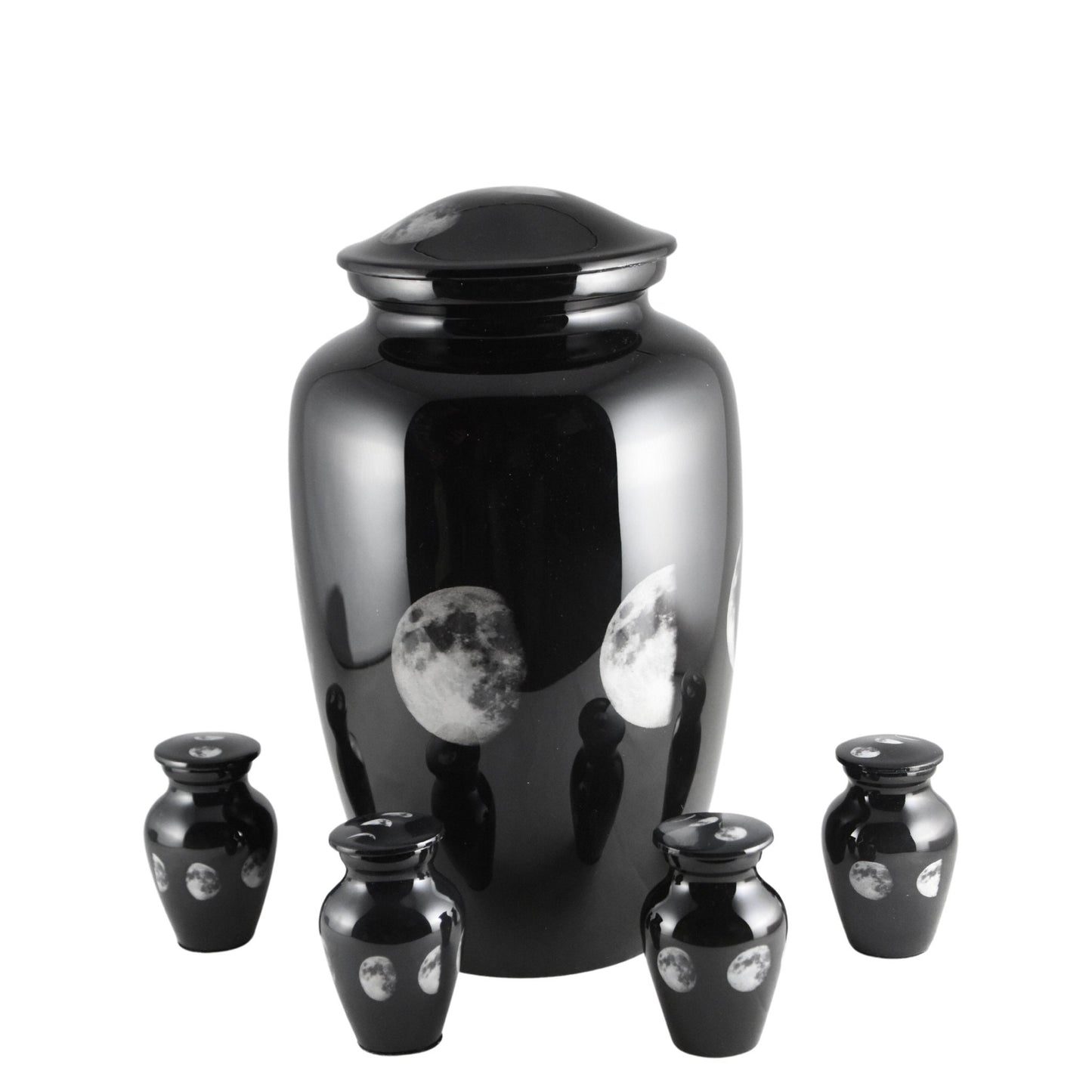 Phases of the Moon - Black Urn with different phases of the moon for Ashes Adult male - Urns for human ashes Adult female - Urns