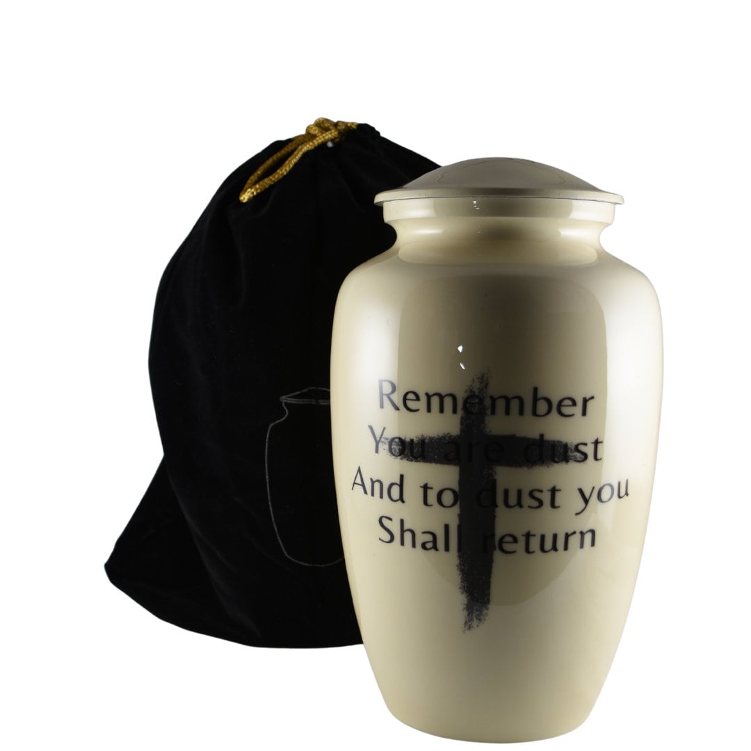 Holy Cross with Remember That You are Dust, And Unto Dust You Shall Return - Beige Urn for human ashes adult male/female - Urns - Spiritual