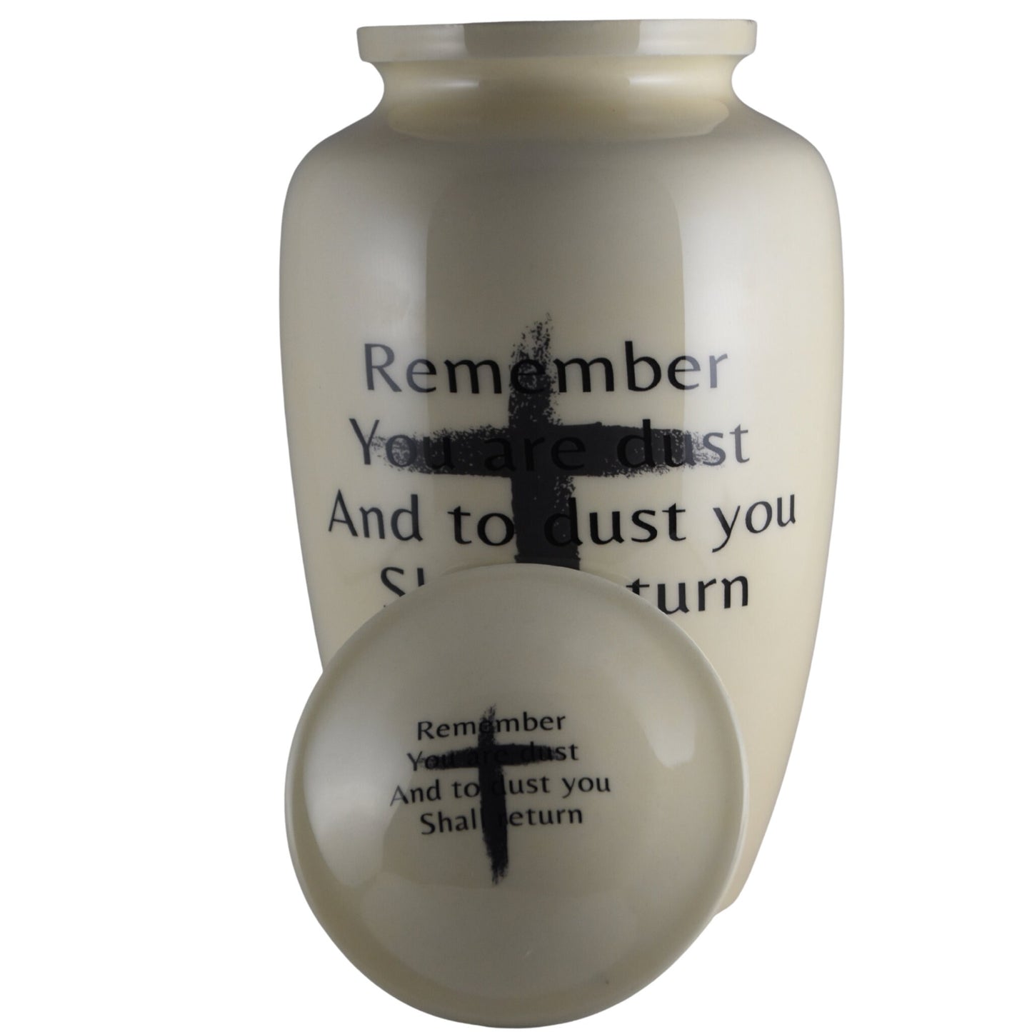 Holy Cross with Remember That You are Dust, And Unto Dust You Shall Return - Beige Urn for human ashes adult male/female - Urns - Spiritual