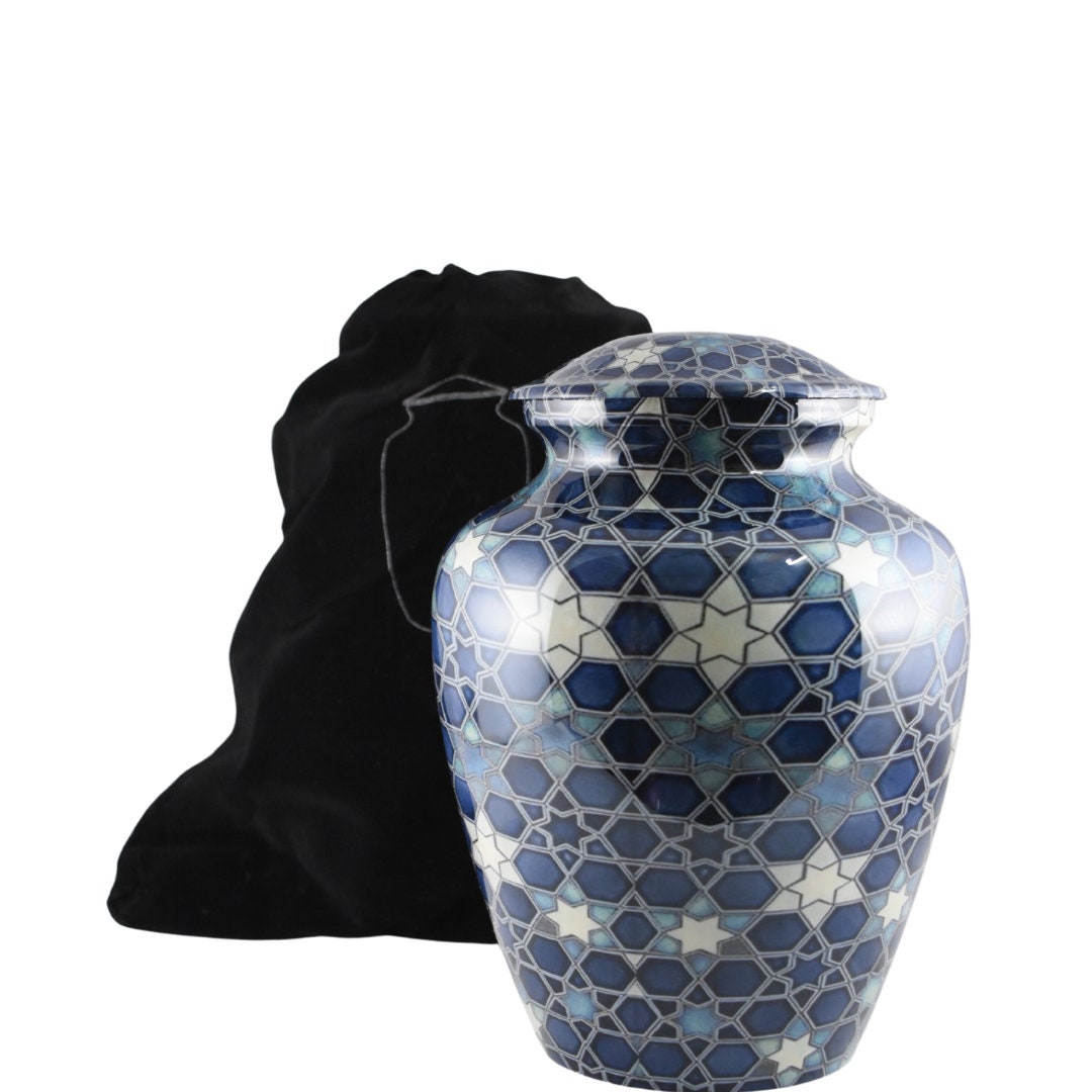 Blue Mosaic Star Pattern Urn for Ashes Adult male - Urns for human ashes adult female - Urns for adult ashes - Blue Mosaic - Star Pattern