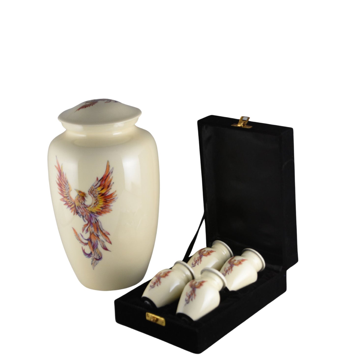 Phoenix - Immortal Bird White Keepsakes Set of 4 for Ashes Adult male - Keepsakes for human ashes adult female -  Cremation Urns - Firebird