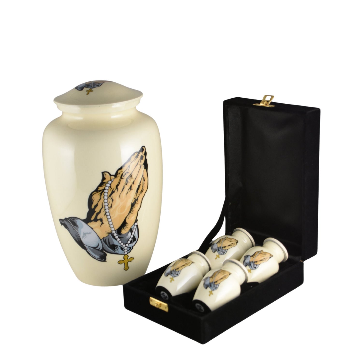 Praying hands holding Rosary Beads - Beige Urn for human ashes adult male/female - Urns - Spiritual - Praying Hands