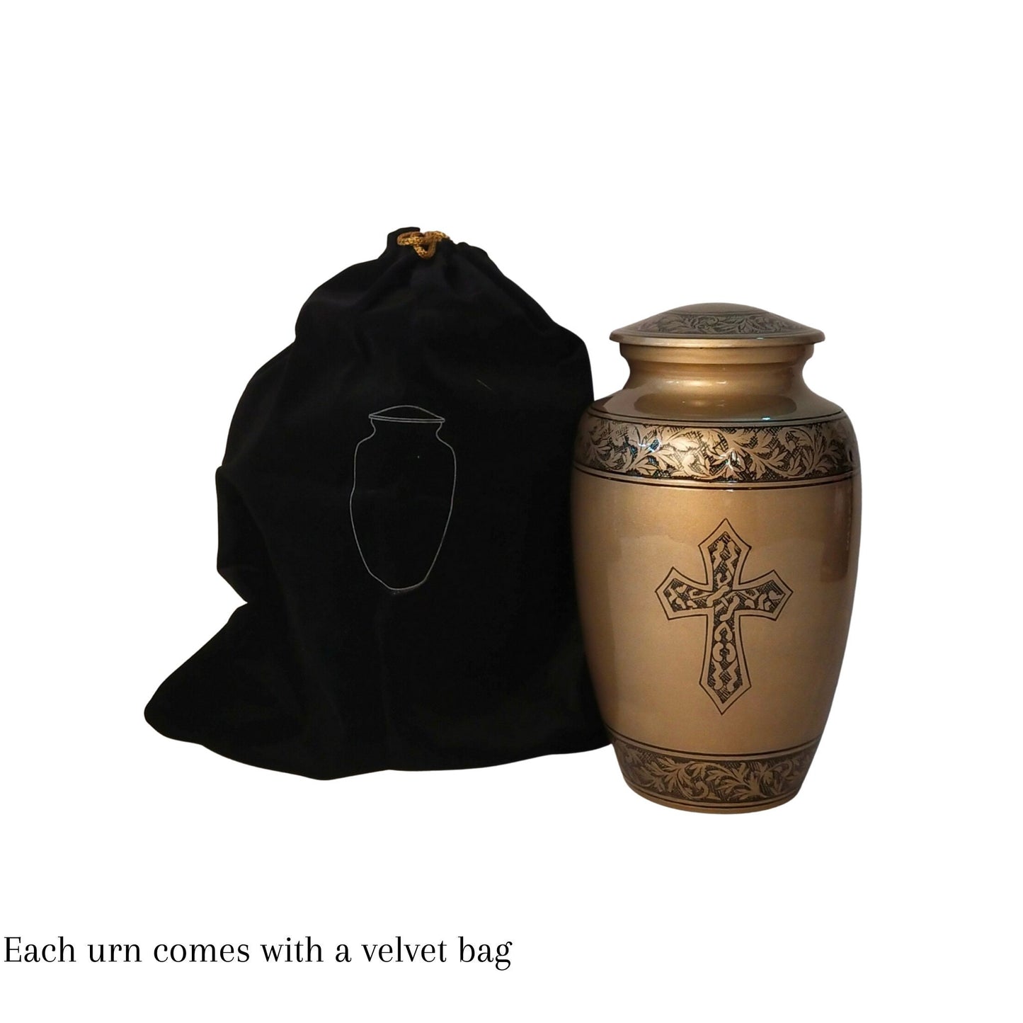 Holy Cross Large Adult Cremation Urn for Human Ashes — With Velvet Bag