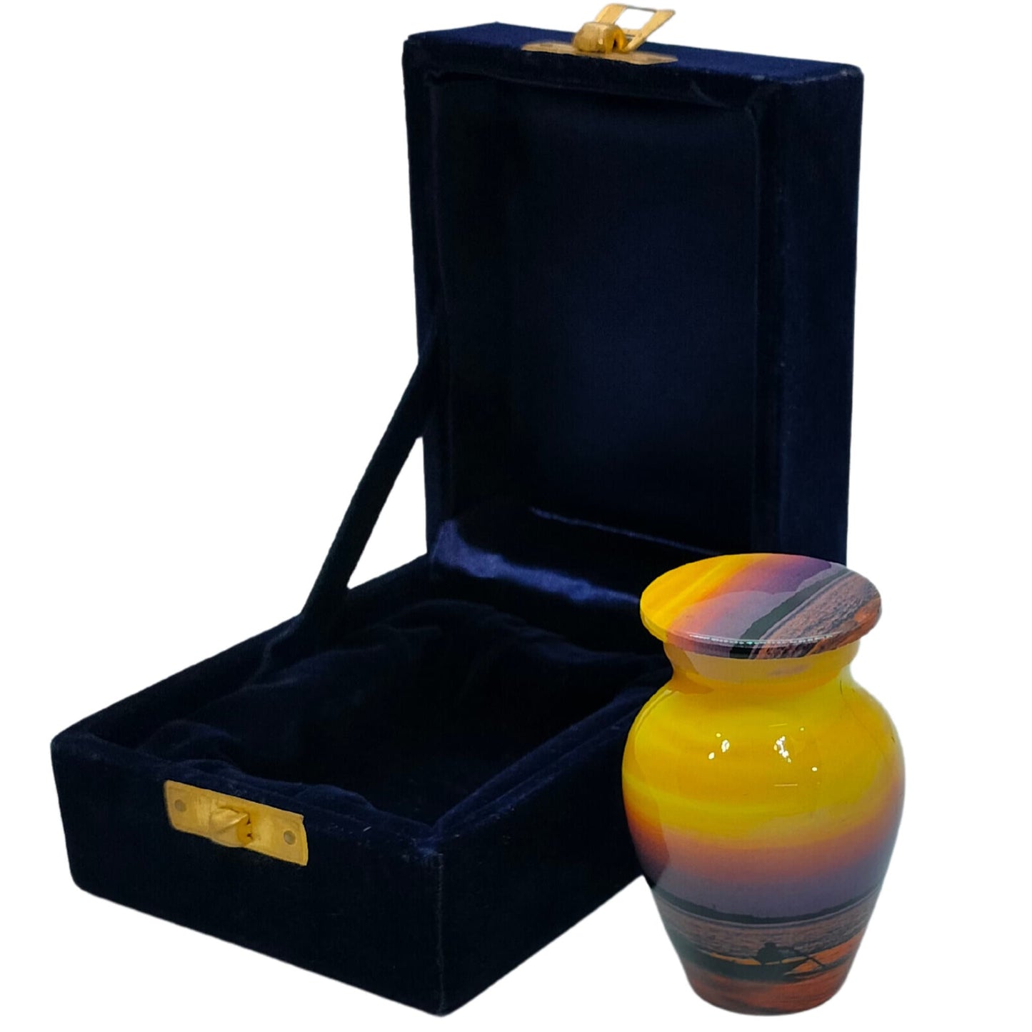 Sunset Orange & Yellow - Man in a boat rowing Keepsake Single in Velvet Box - Ashes Adult male - Keepsakes for human ashes adult female